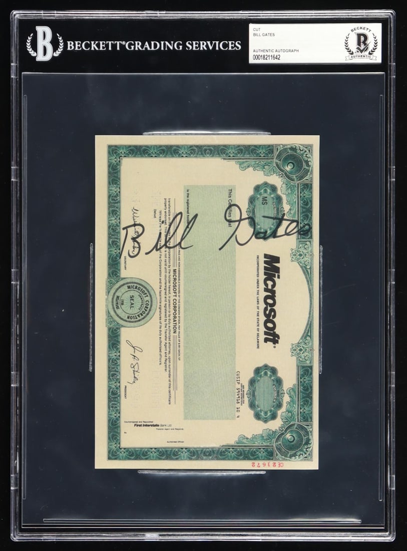 BILL GATES SIGNED MICROSOFT SHARE - BECKETT ENCAPSULATED: Prices are in Canadian dollars