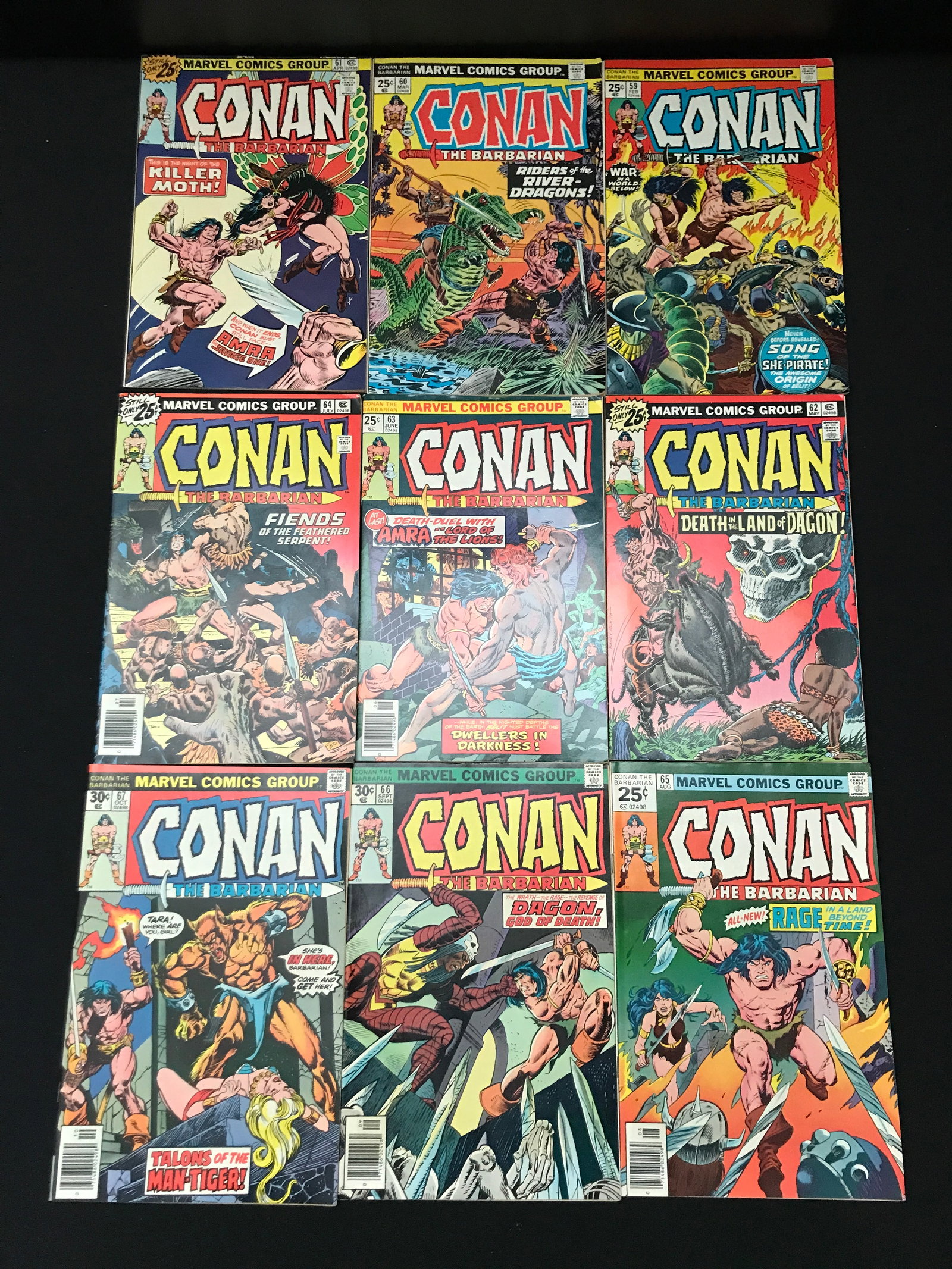 LOT OF 9 CONAN THE BARBARIAN COMICS #59 - #67 - MARVEL COMICS: Prices are in Canadian Dollars