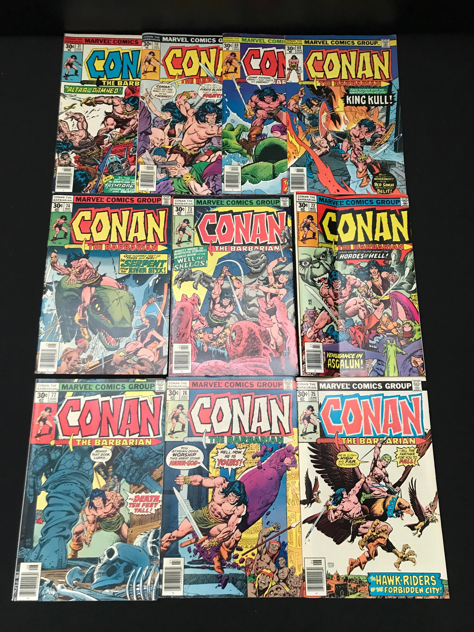 LOT OF 10 CONAN THE BARBARIAN COMICS #68 - #77 - MARVEL COMICS: Prices are in Canadian Dollars