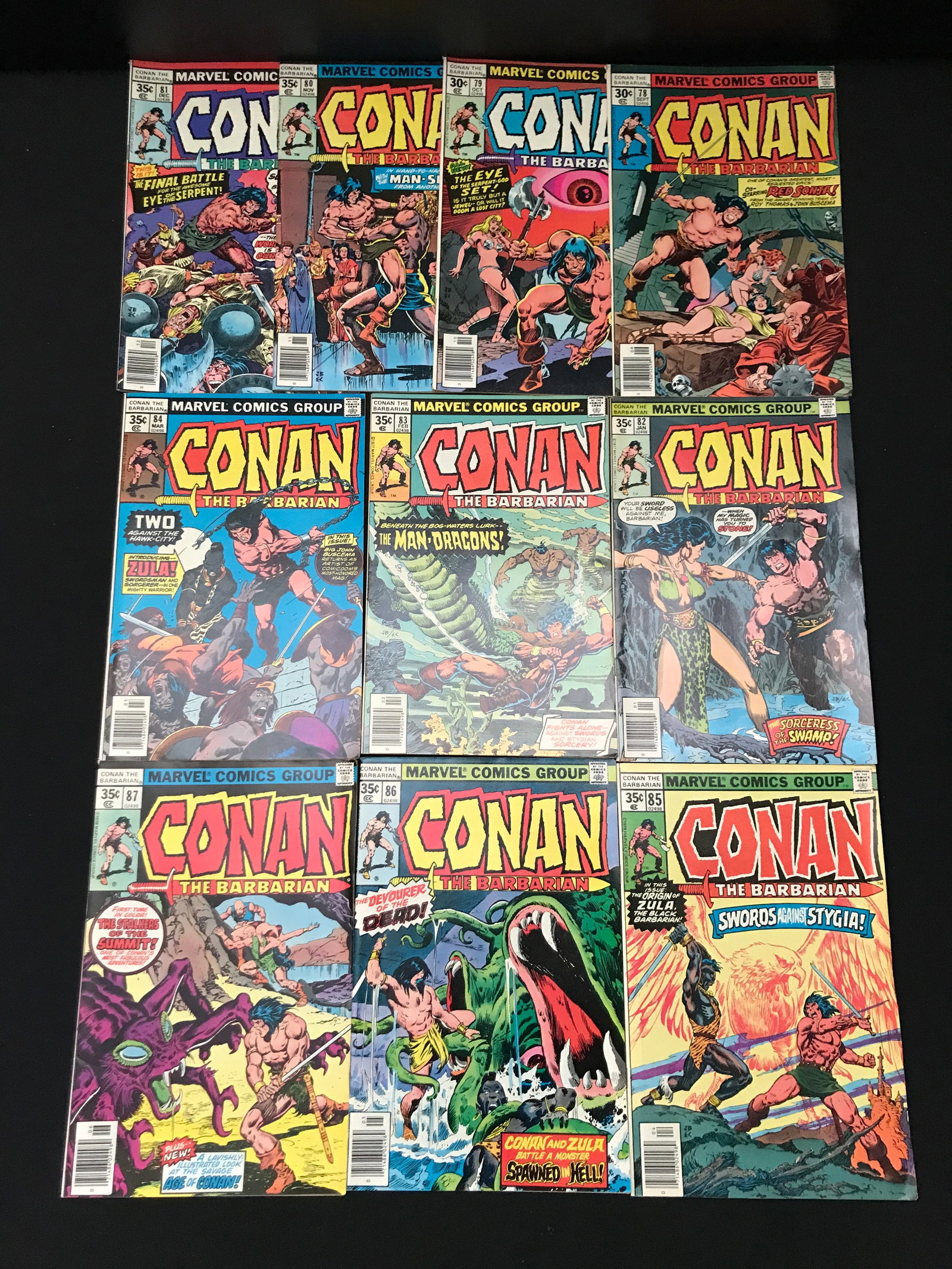 LOT OF 10 CONAN THE BARBARIAN COMICS #78 - #87 - MARVEL COMICS: Prices are in Canadian Dollars