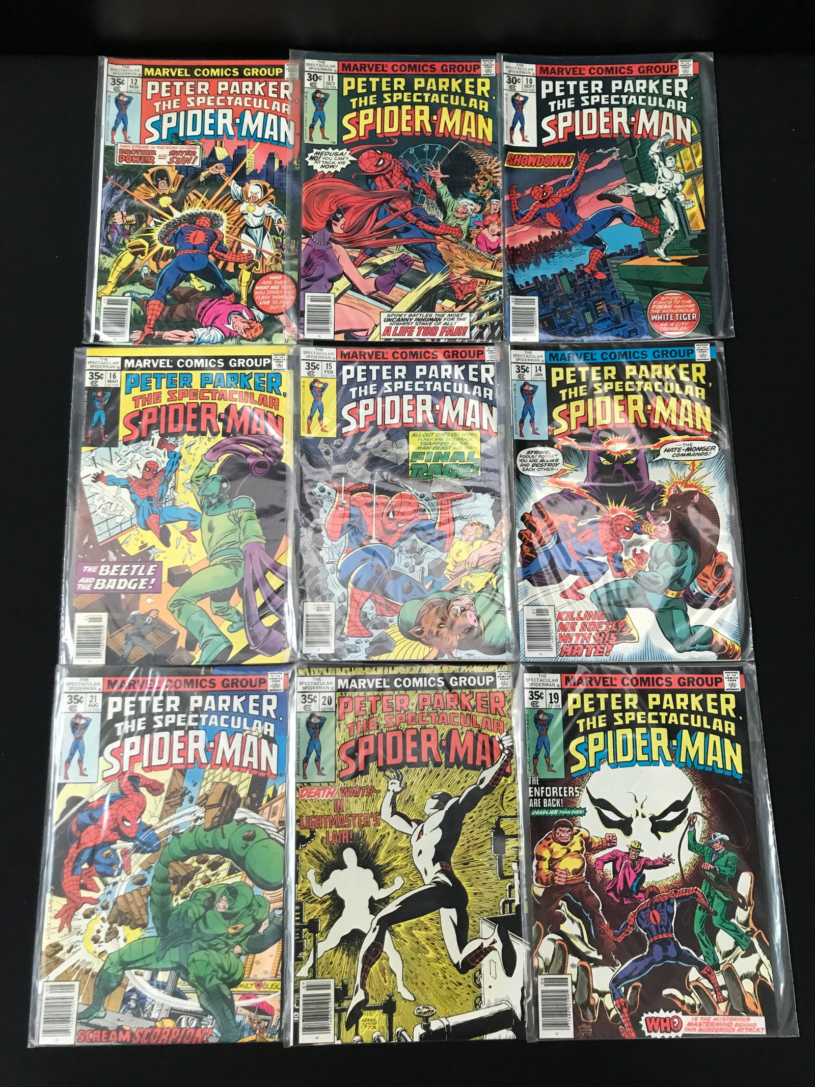 LOT OF 9 PETER PARKER THE SPECTACULAR SPIDERMAN COMICS - MARVEL COMICS: Prices are in Canadian dollars