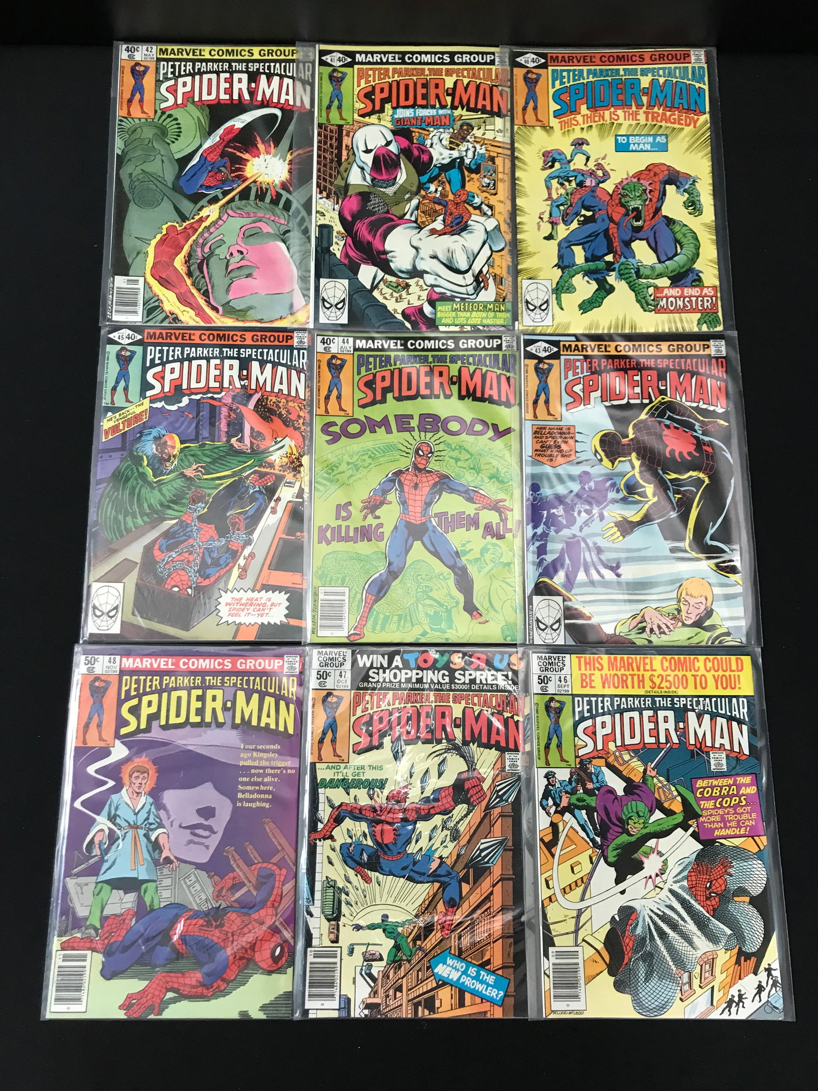 LOT OF 9 PETER PARKER THE SPECTACULAR SPIDERMAN COMICS - MARVEL COMICS: Prices are in Canadian dollars