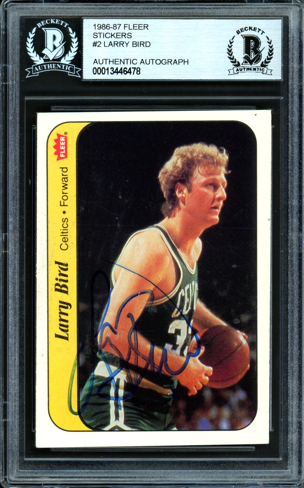 1986-87 FLEER STICKERS LARRY BIRD SIGNED TRADING CARD - BECKETT ENCAPSULATED: Prices are in Canadian dollars