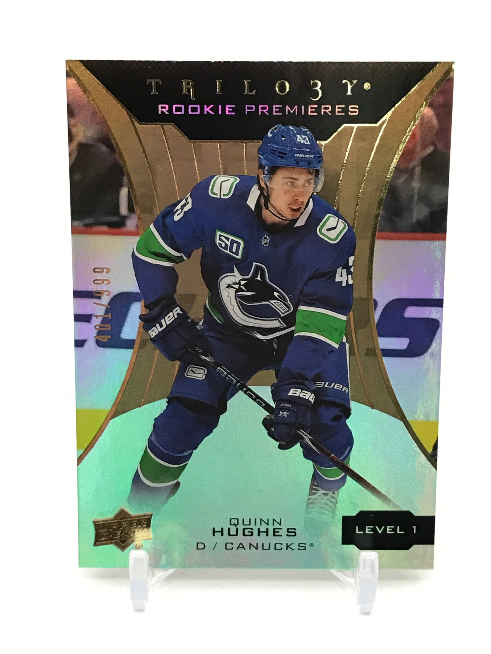2019-20 UPPER DECK TRILOGY HOCKEY QUINN HUGHES ROOKIE PREMIERES TRADING CARD 401/999: Prices are in Canadian dollars