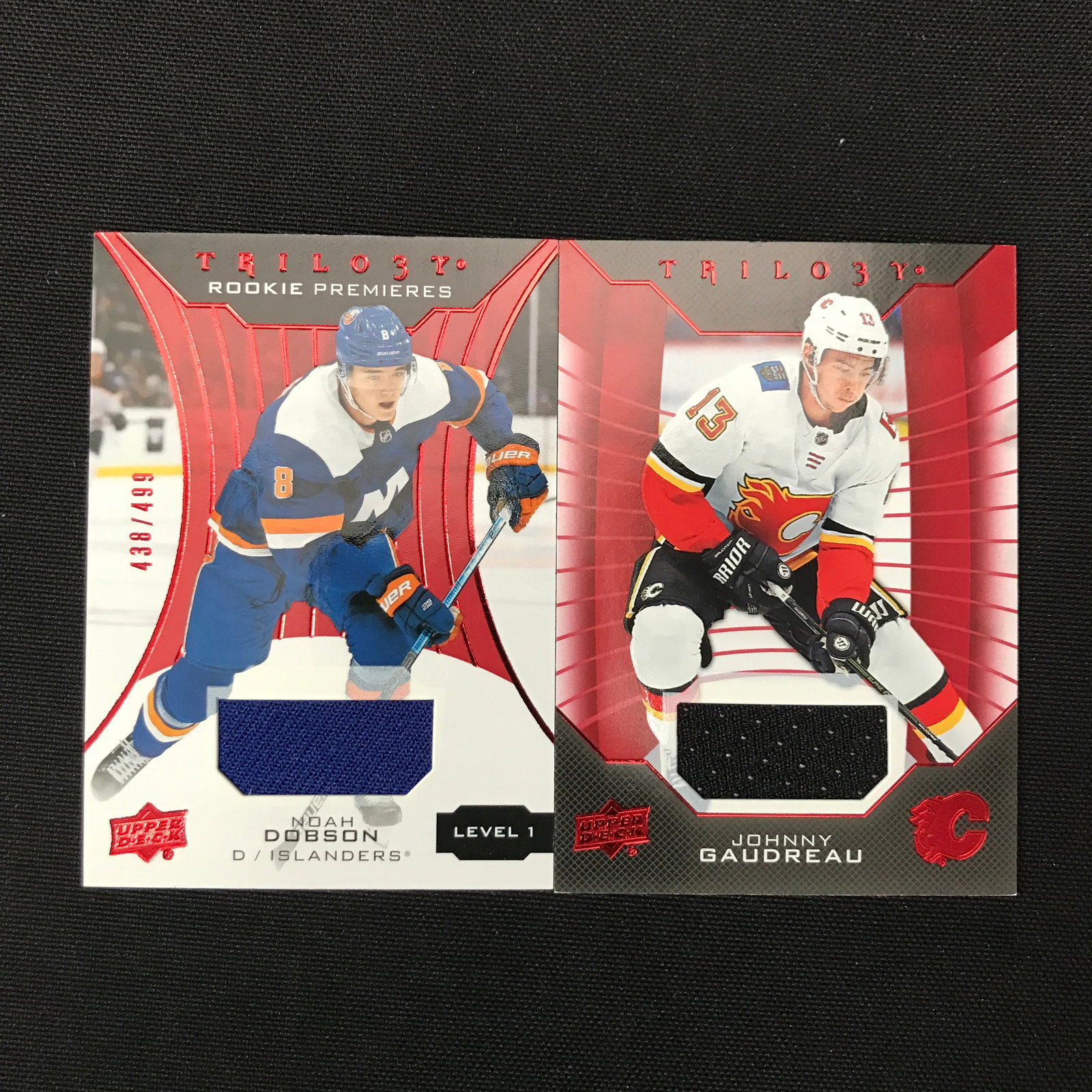 LOT OF 2 HOCKEY PATCH TRADING CARDS (GUDREAU, DOBSON 438/499: Prices are in Canadian dollars