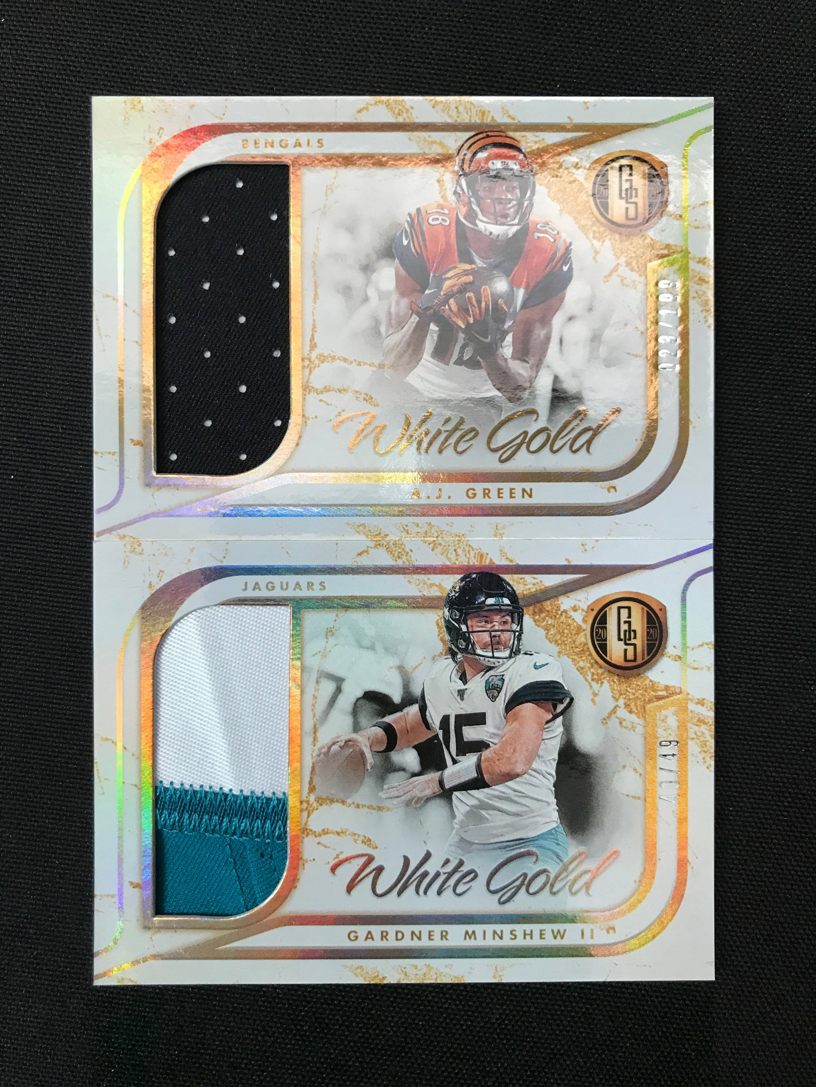 LOT OF 2 WHITE GOLD PATCH FOOTBALL TRADING CARDS (1 of 1)