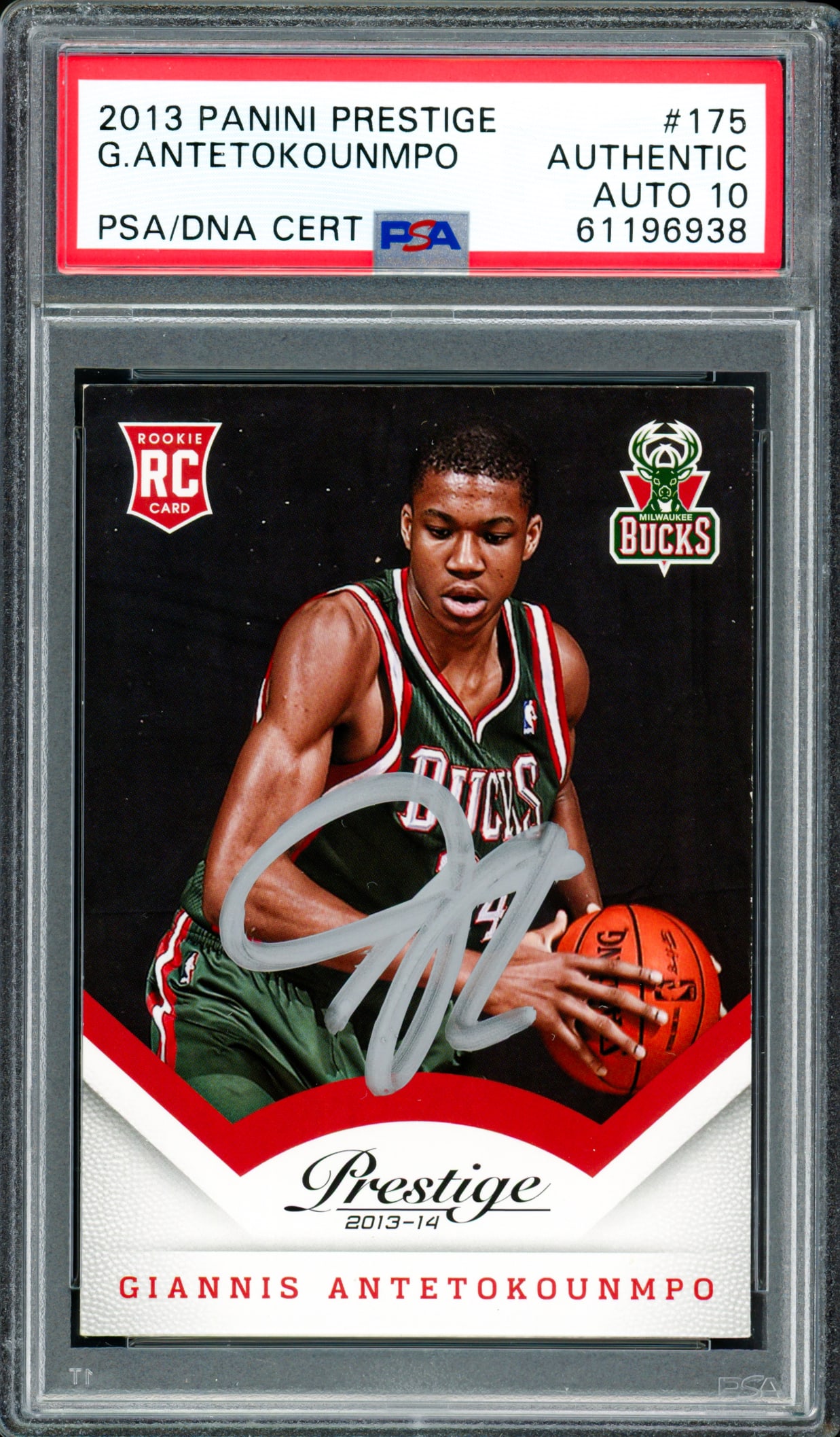 2013 PANINI PRESTIGE GIANNIS ANTETOKOUNMPO SIGNED ROOKIE TRADING CARD - PSA ENCAPSULATED GRADE 10 (1 of 2)