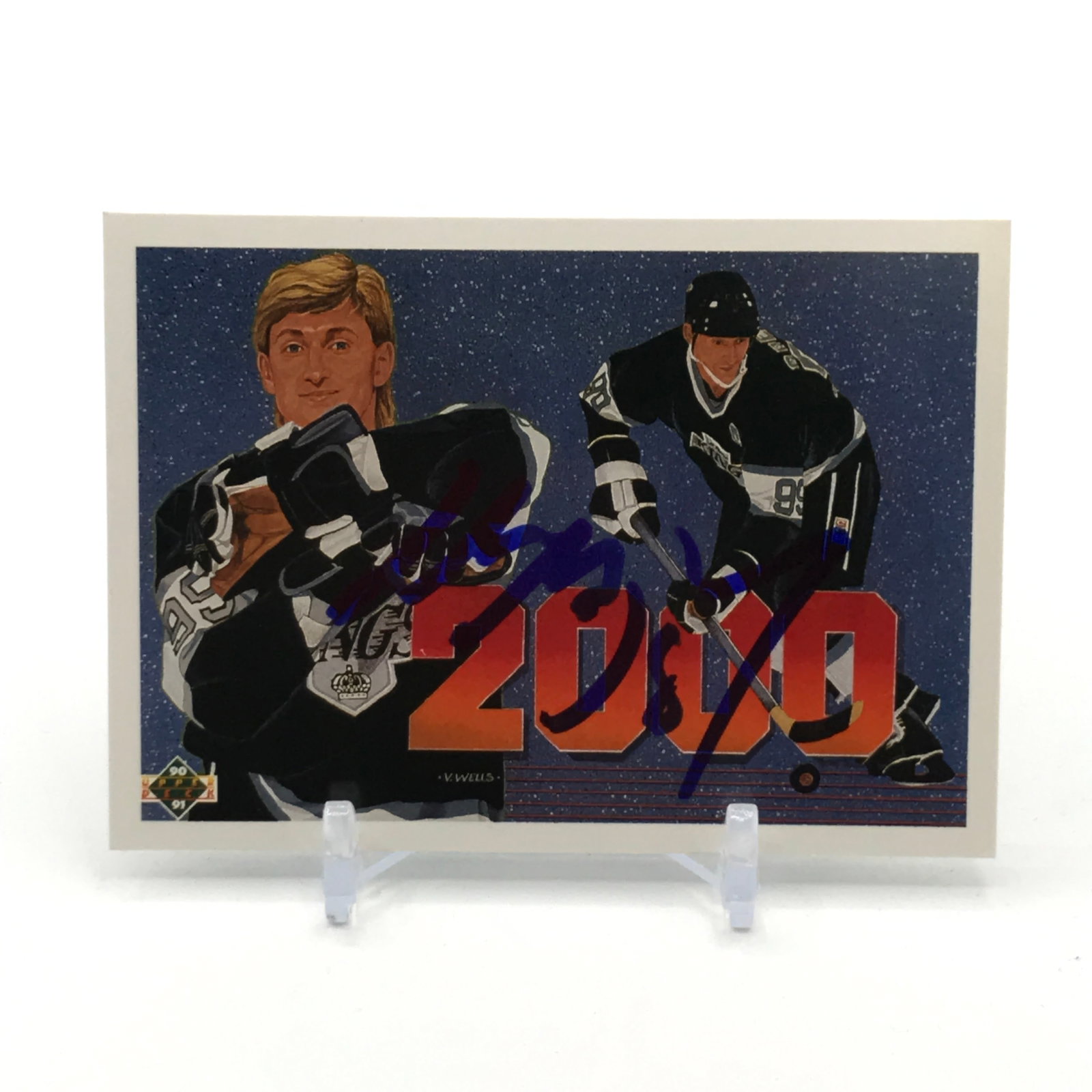 WAYNE GRETZKY SIGNED 1991 UPPER DECK 2000 POINTS TRADING CARD (1 of 2)