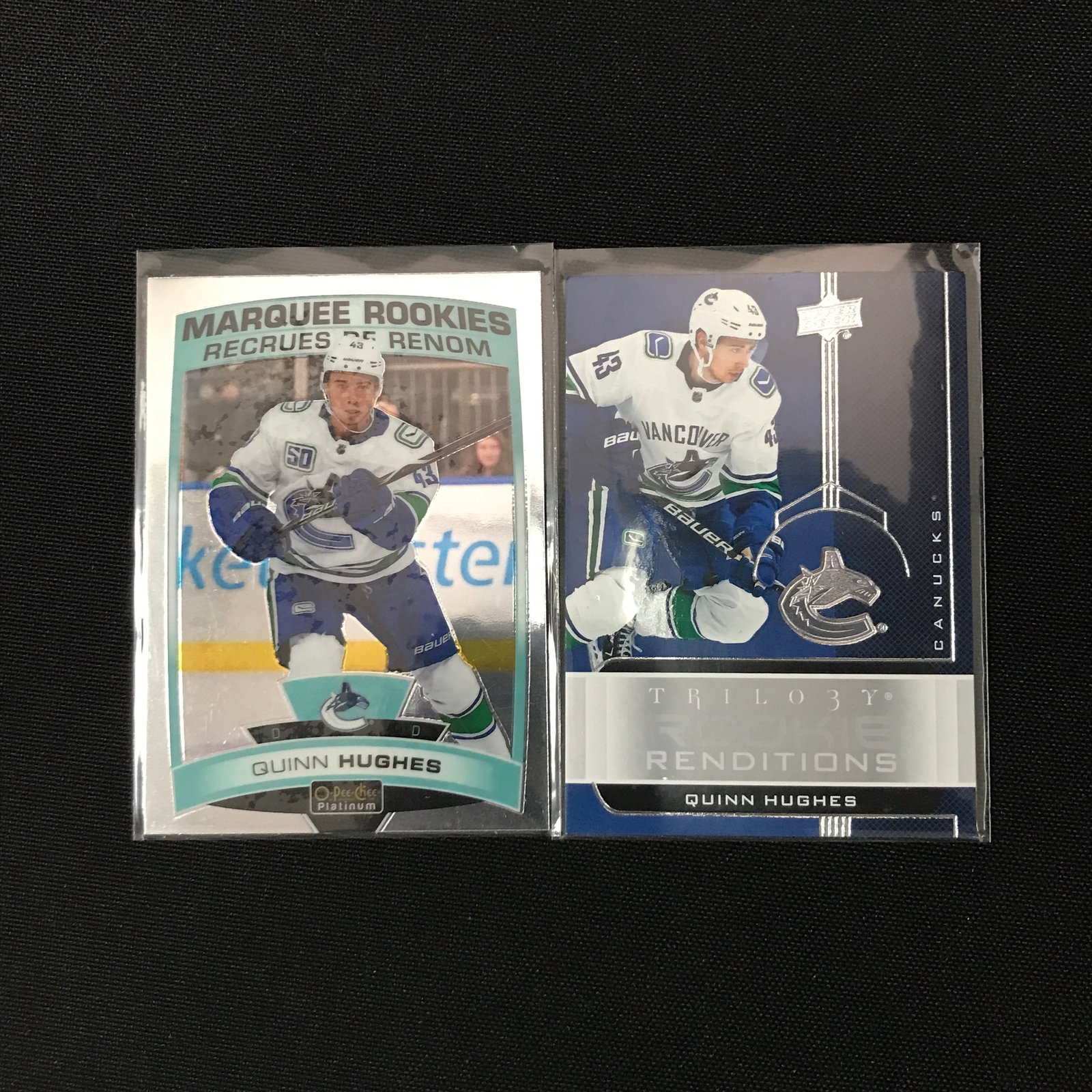 LOT OF 2 QUINN HUGHES ROOKIE TRADING CARDS: Prices are in Canadian dollars