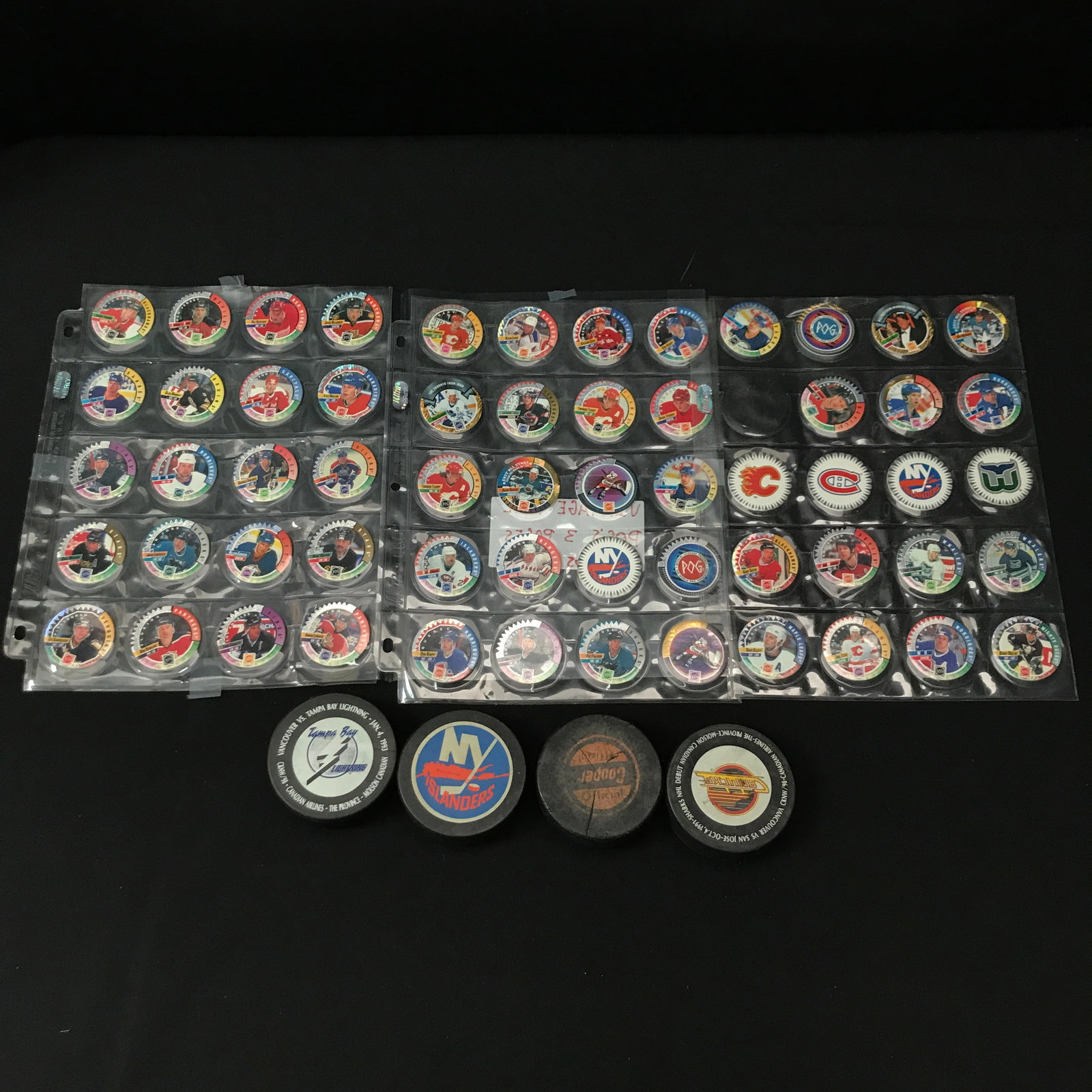 NHL POGS AND VINTAGE HOCKEY PUCKS LOT: Prices are in Canadian dollars