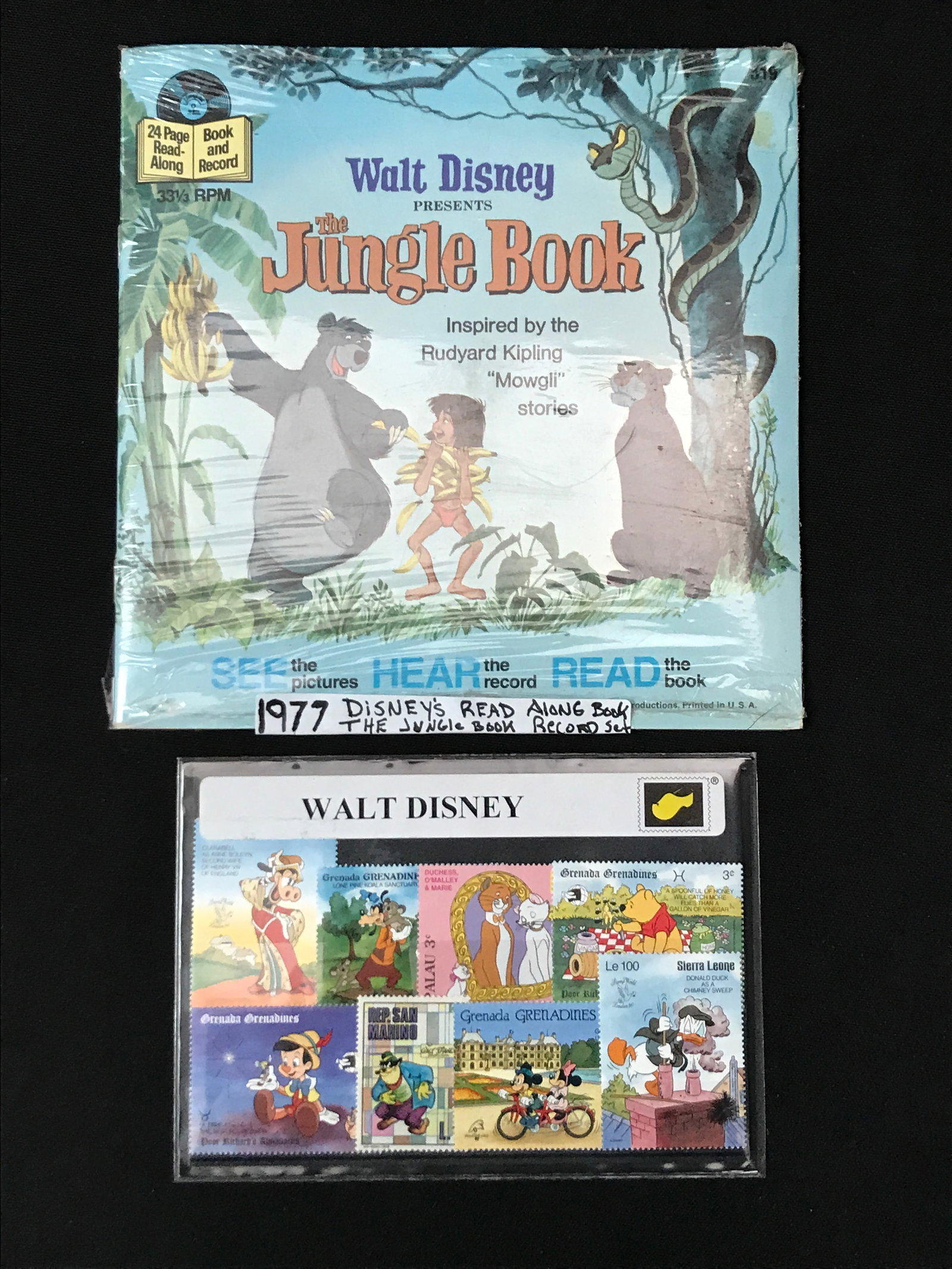 WALT DISNEY STAMPS AND JUNGLE BOOK READ ALONG BOOK AND RECORD SET: Prices are in Canadian dollars