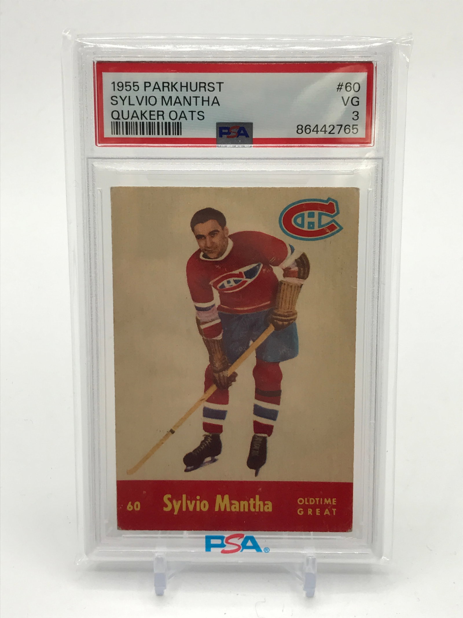 1955 PARKHURST SYLVIO MANTHA QUAKER OATS TRADING CARD - PSA GRADE 3: Prices are in Canadian dollars