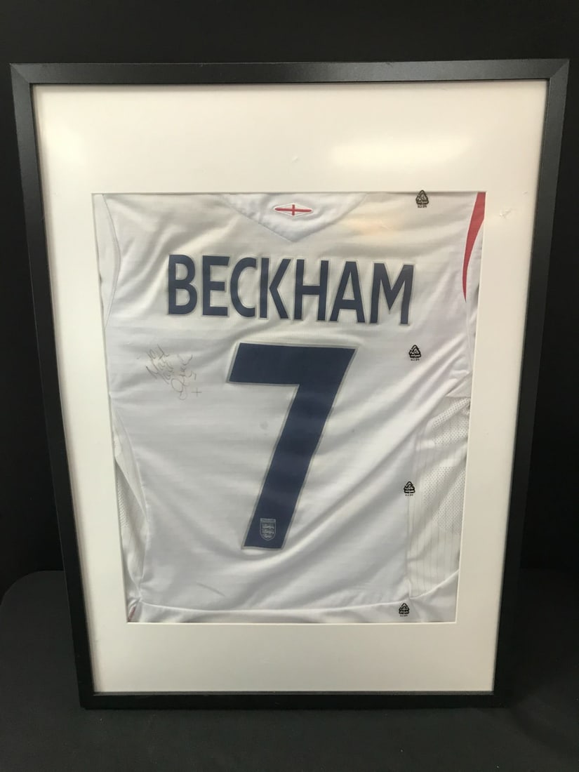 DAVID BECKHAM SIGNED AND FRAMED ENGLAND SOCCER JERSEY (JSA LOA) (1 of 3)