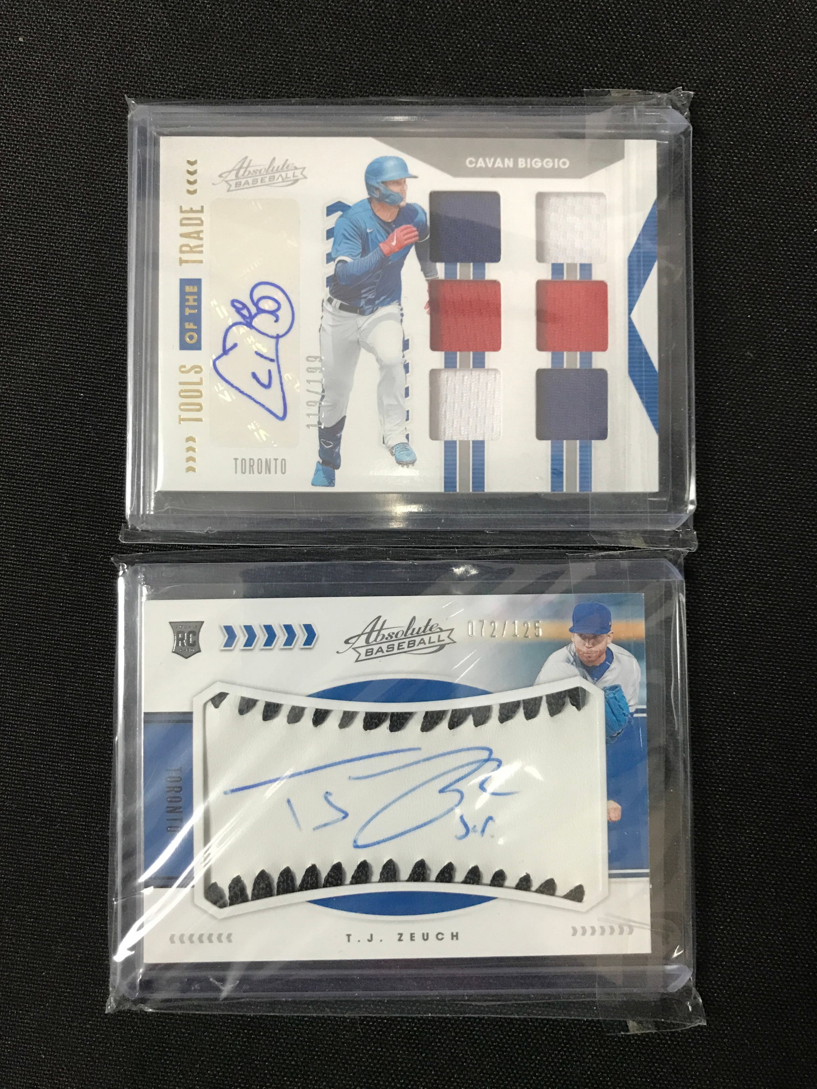LOT OF 2 PANINI ABSOLUTE ROOKIE PATCH AUTO CARDS (BIGGIO/ZEUCH): Prices are in Canadian dollars