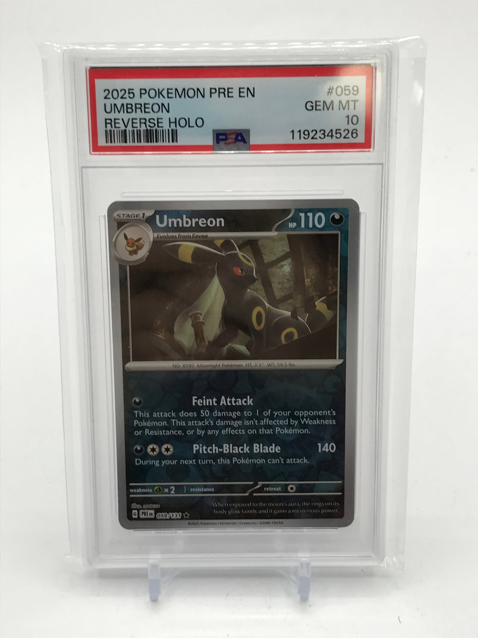 2025 POKEMON PRE EN UMBREON REVERSE HOLO TRADING CARD - PSA GRADE 10: Prices are in Canadian dollars