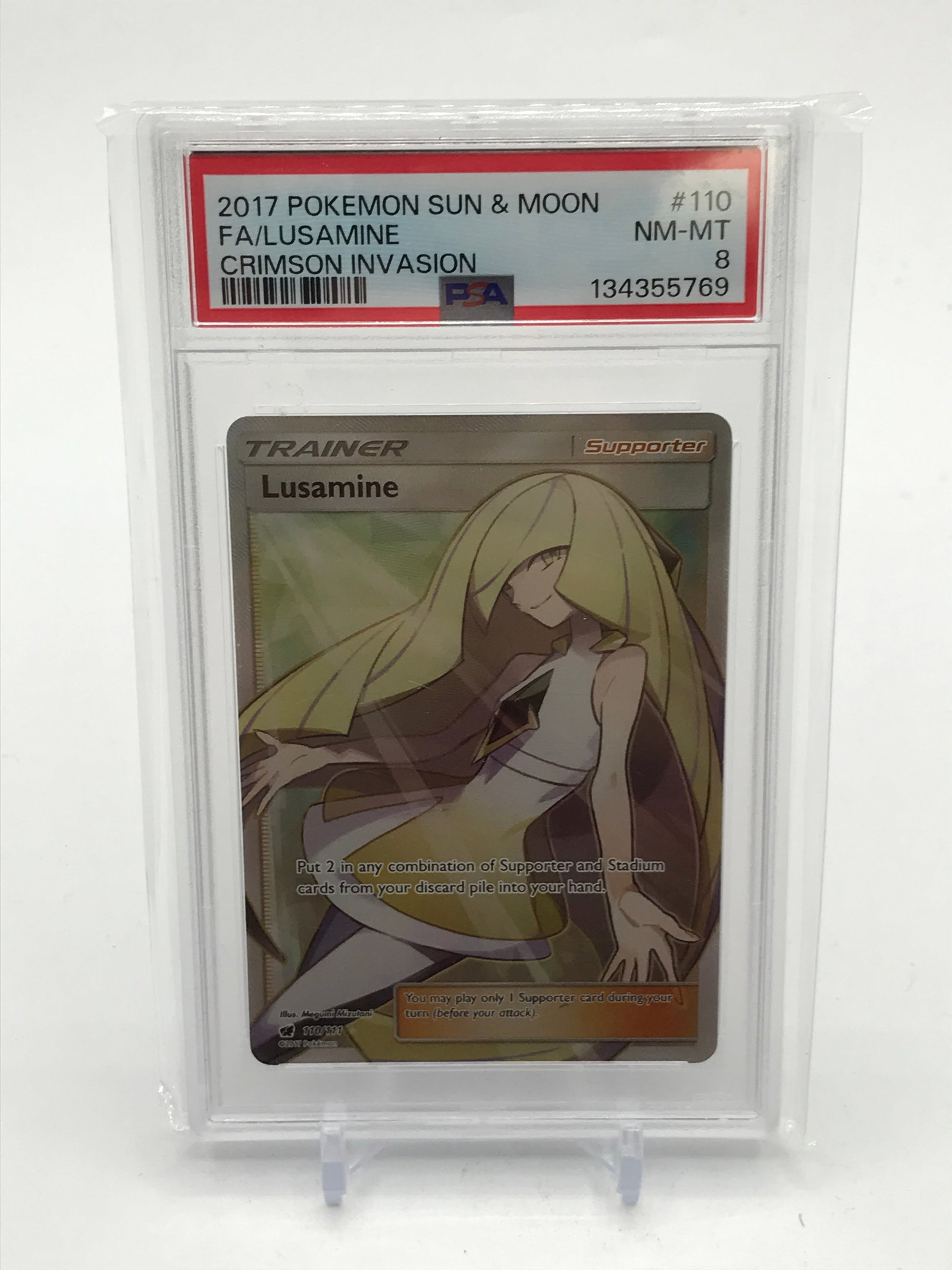 2017 POKEMON SUN AND MOON FA/LUSAMINE CRIMSON INVASION TRADING CARD - PSA GRADE 8: Prices are in Canadian dollars