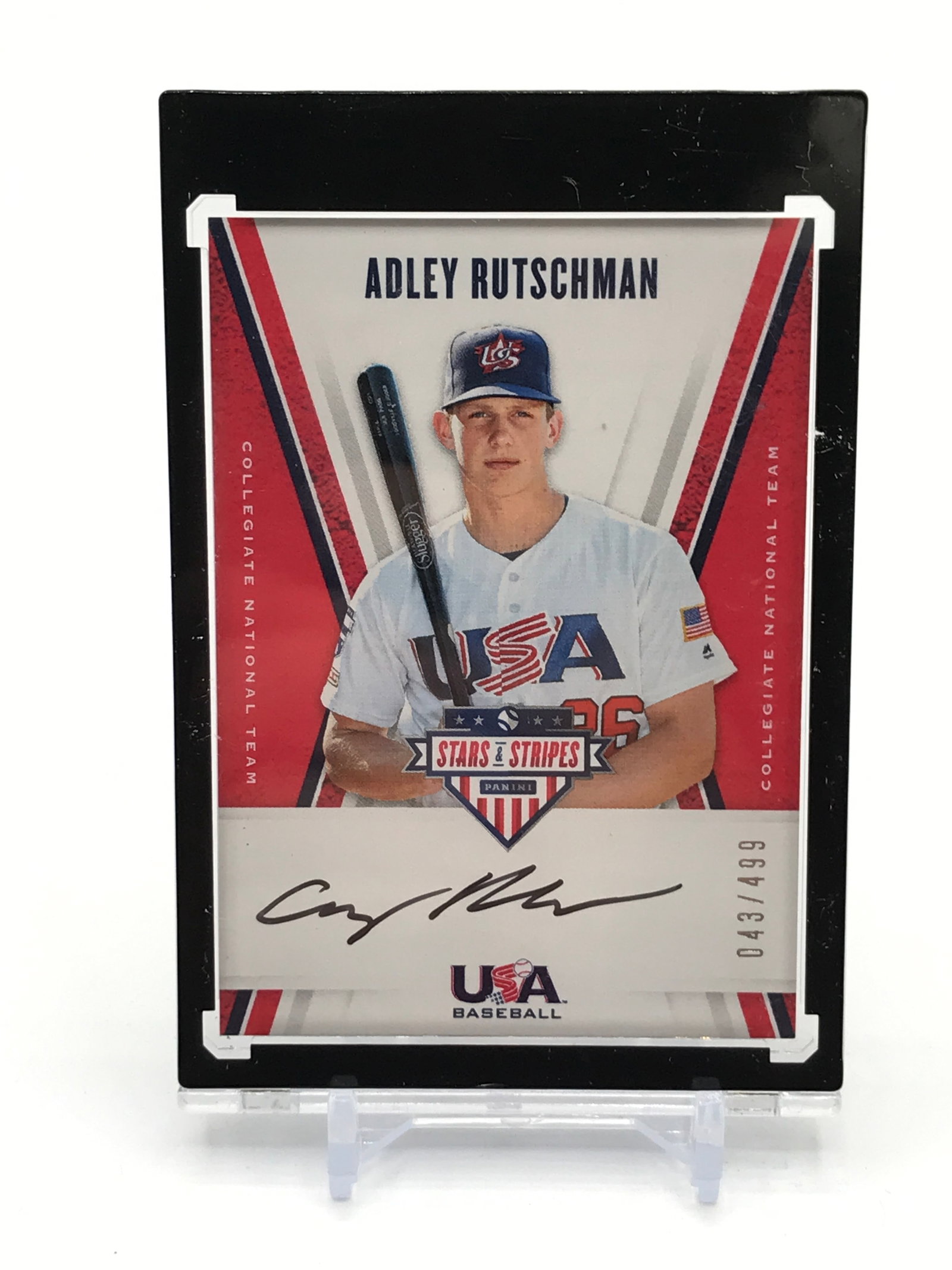 2019 PANINI USA BASEBALL STARS AND STRIPES ADLEY RUTSCHMAN SIGNED ROOKIE CARD 043/499: Prices are in Canadian dollars