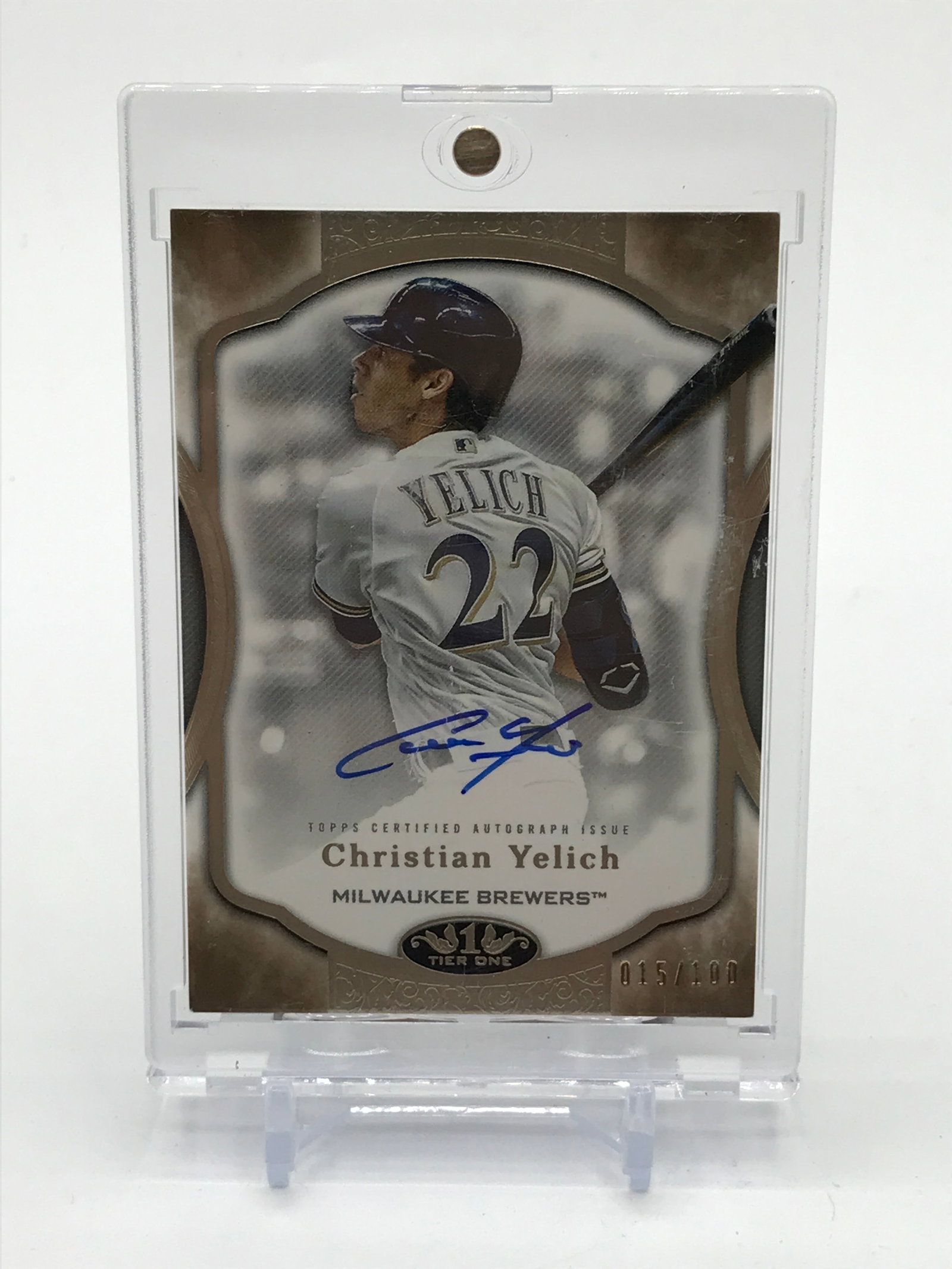 2020 TOPPS TIER ONE BASEBALL CHRISTIAN YELICH SIGNED TRADING CARD 015/100 (1 of 2)