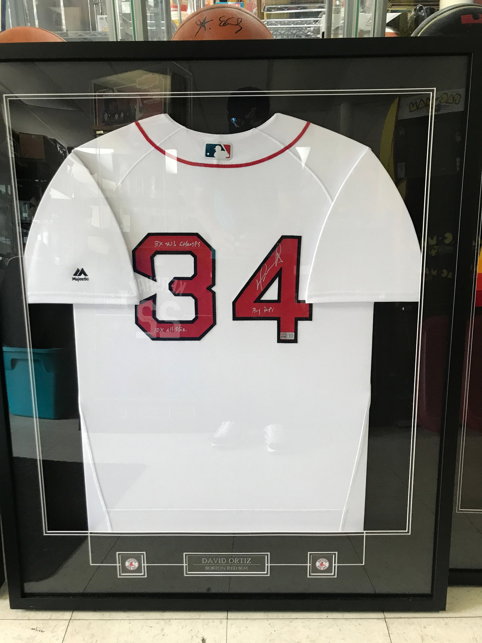DAVID ORTIZ SIGNED AND FRAMED BOSTON RED SOX JERSEY MULTIPLE SCRIPTS - MLB COA (1 of 3)