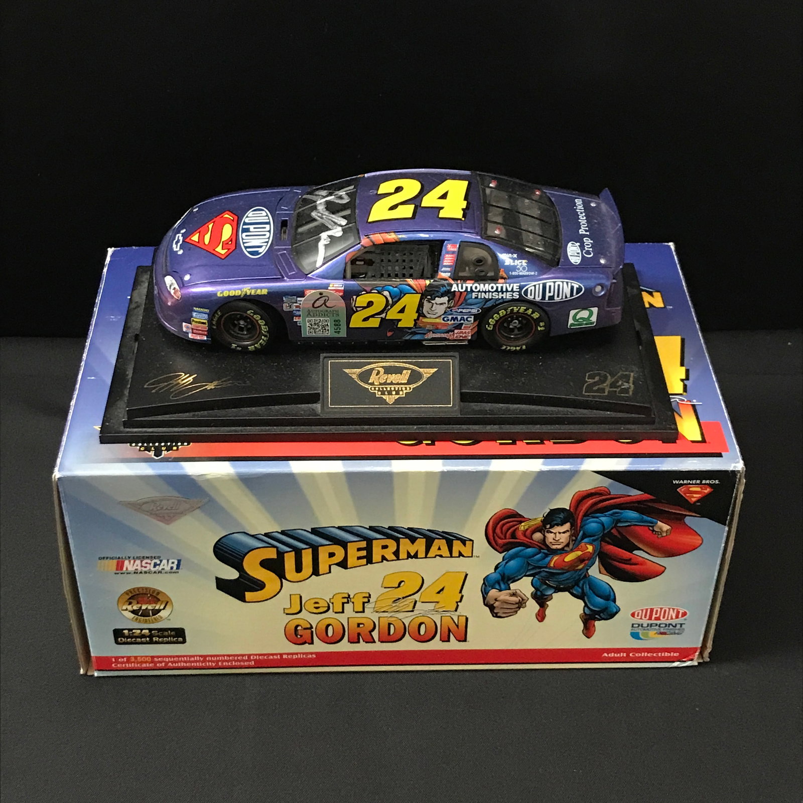 LTD EDITION JEFF GORDON SIGNED SUPERMAN DIE CAST (NASCAR AND AUTOGRAPH ADDICTS COA): Prices are in Canadian dollars