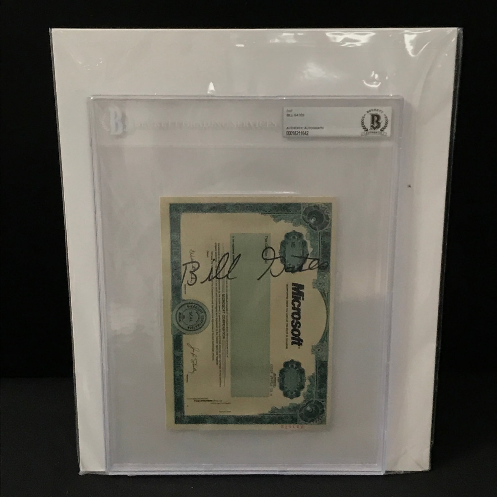BILL GATES SIGNED MICROSOFT SHARE - BECKETT ENCAPSULATED (1 of 2)