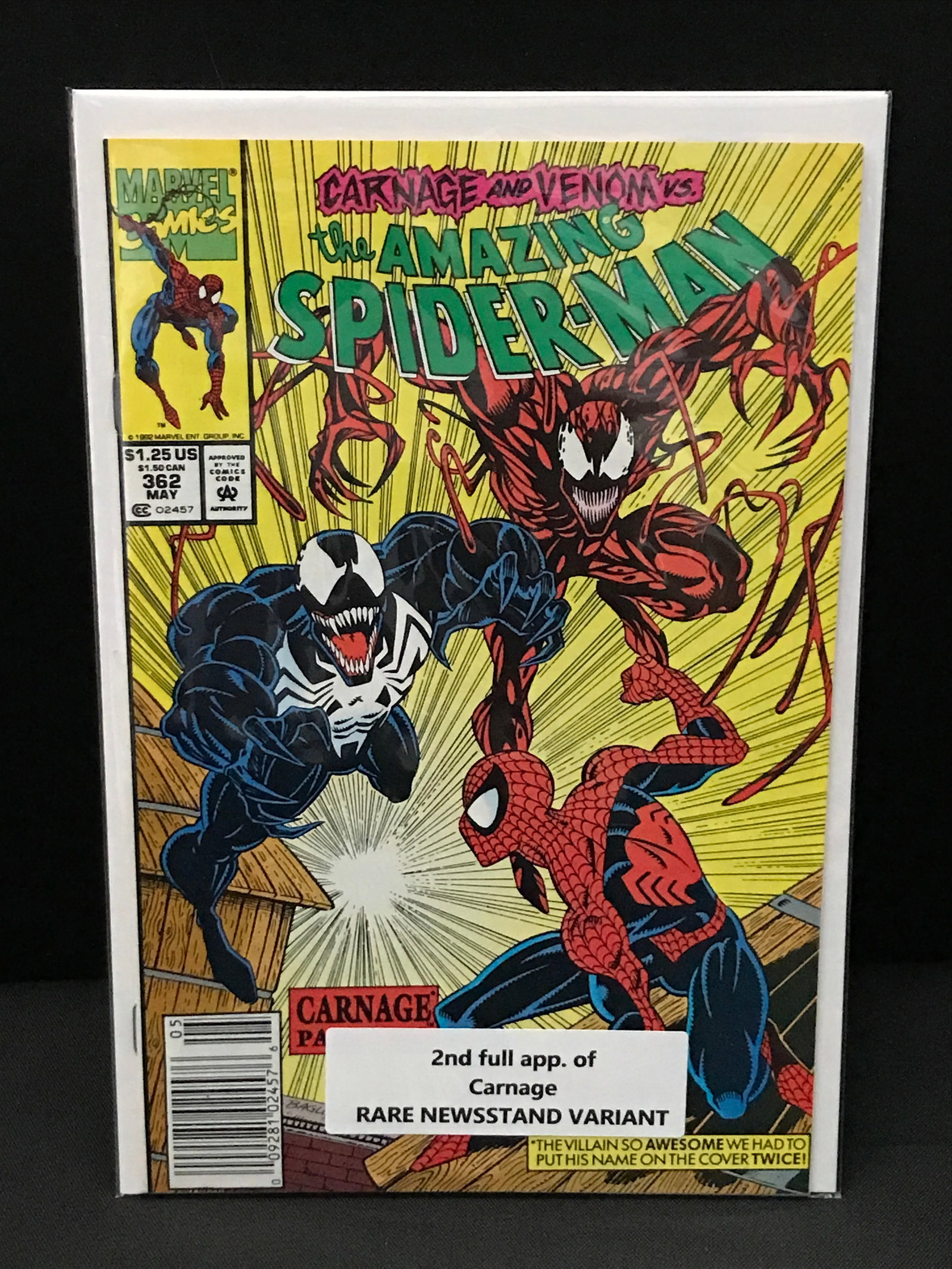 THE AMAZING SPIDERMAN #362 NEWSSTAND VARIANT - MARVEL COMICS (1 of 1)