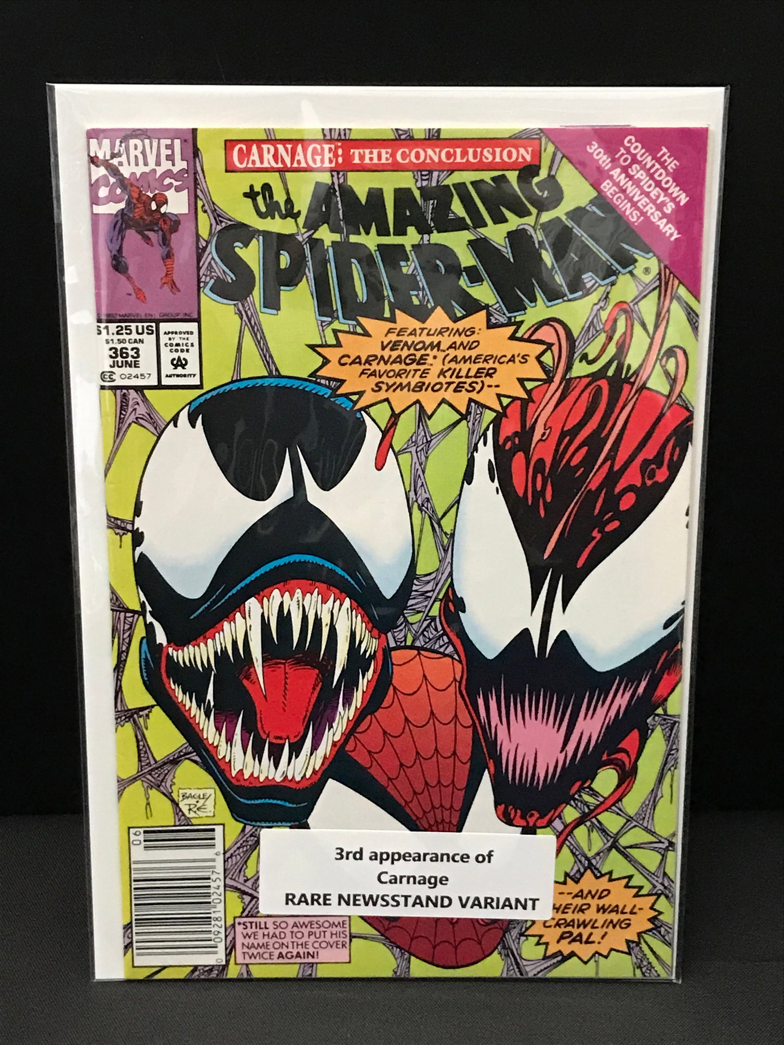 THE AMAZING SPIDERMAN #363 RARE NEWSSTAND VARIANT - MARVEL COMICS (1 of 1)