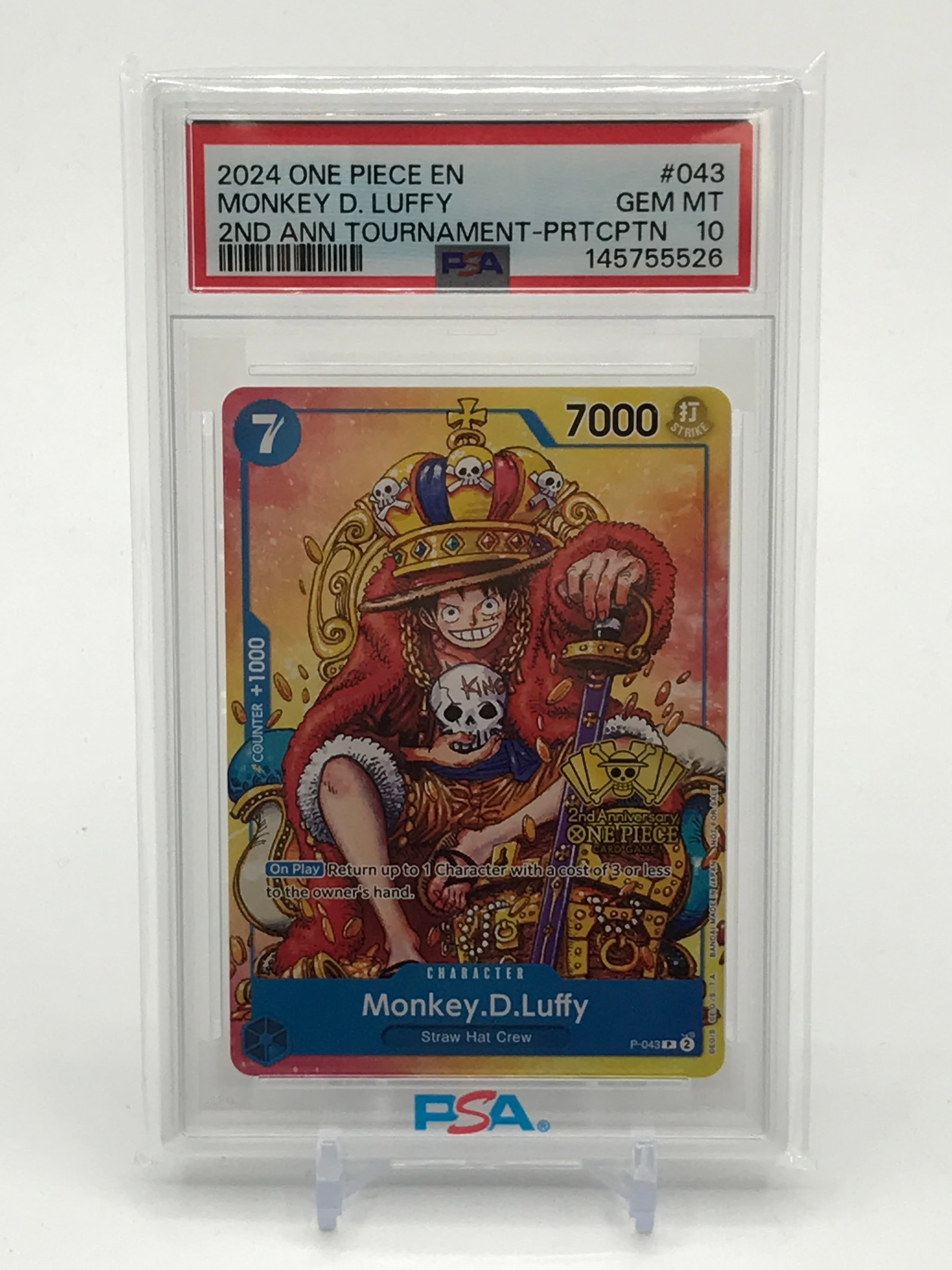 2024 ONE PIECE EN MONKEY D. LUFFY 2ND ANN TOURNAMENT TRADING CARD - PSA GRADE 10 (1 of 1)