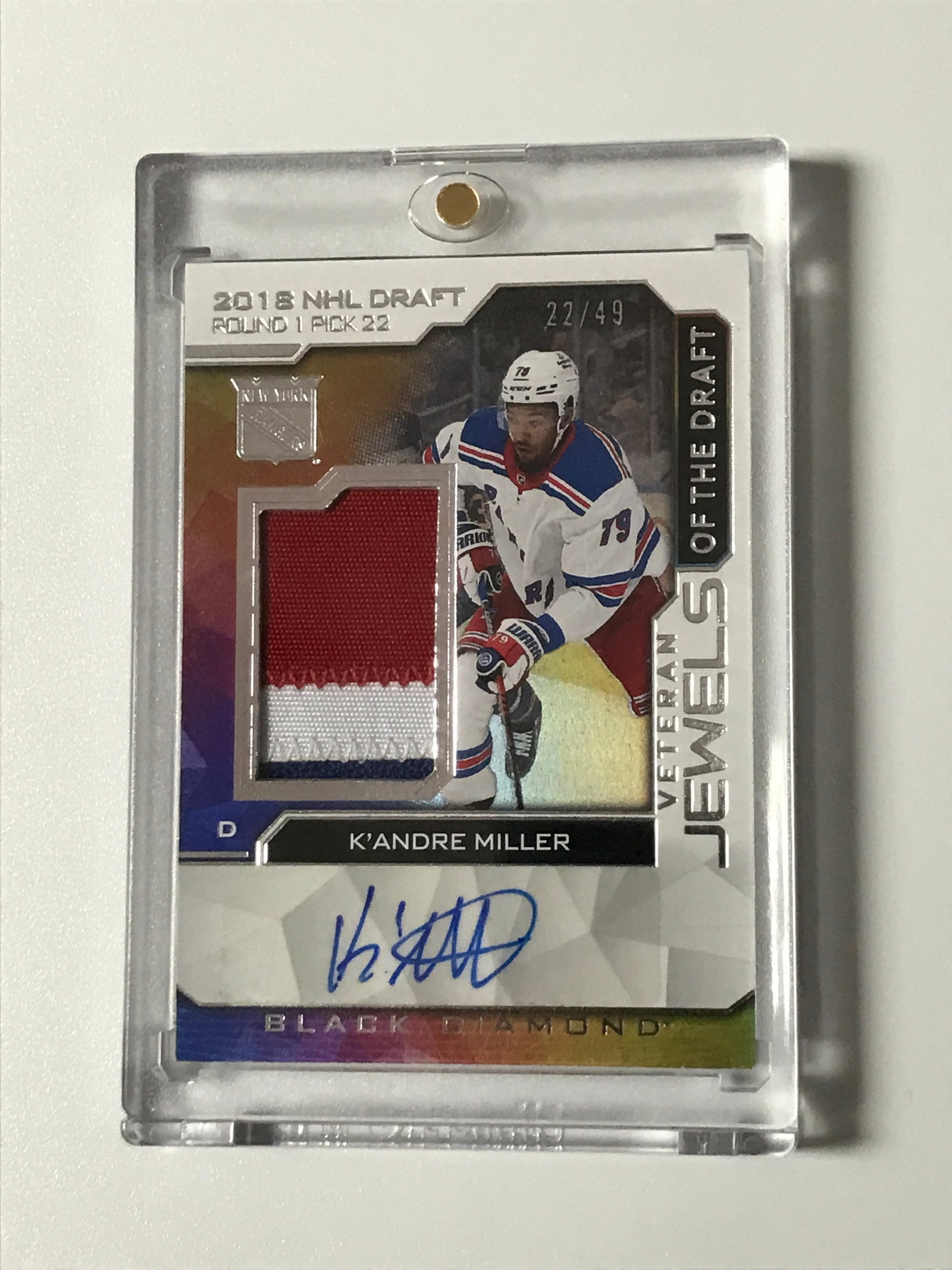 2023-24 UPPER DECK BLACK DIAMOND HOCKEY K'ANDRE MILLER SIGNED PATCH TRADING CARD 22/49: Prices are in Canadian dollars