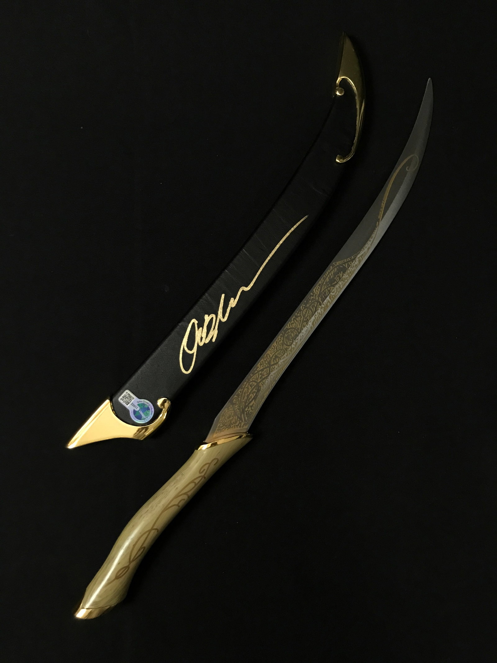 ORLANDO BLOOM SIGNED LOTR LEGOLAS SWORD SHEATH - WWOC COA (1 of 2)