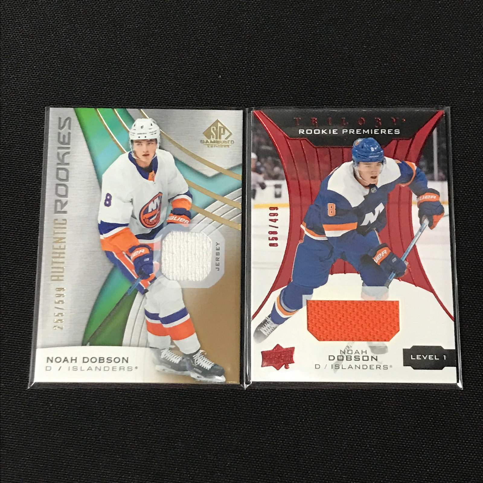 LOT OF 2 NOAH DOBSON PATCH HOCKEY TRADING CARDS (1 of 1)