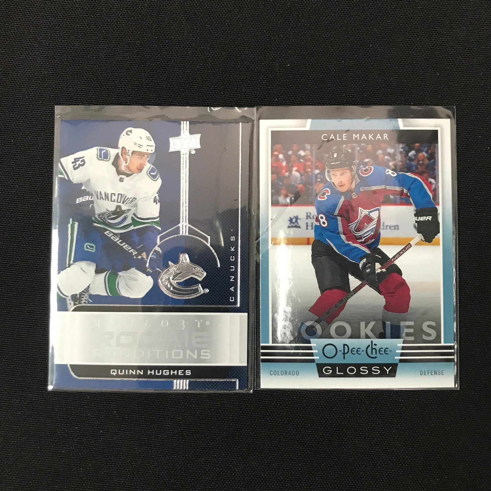 QUINN HUGHES AND CALE MAKAR ROOKIE CARD LOT: Prices are in Canadian dollars
