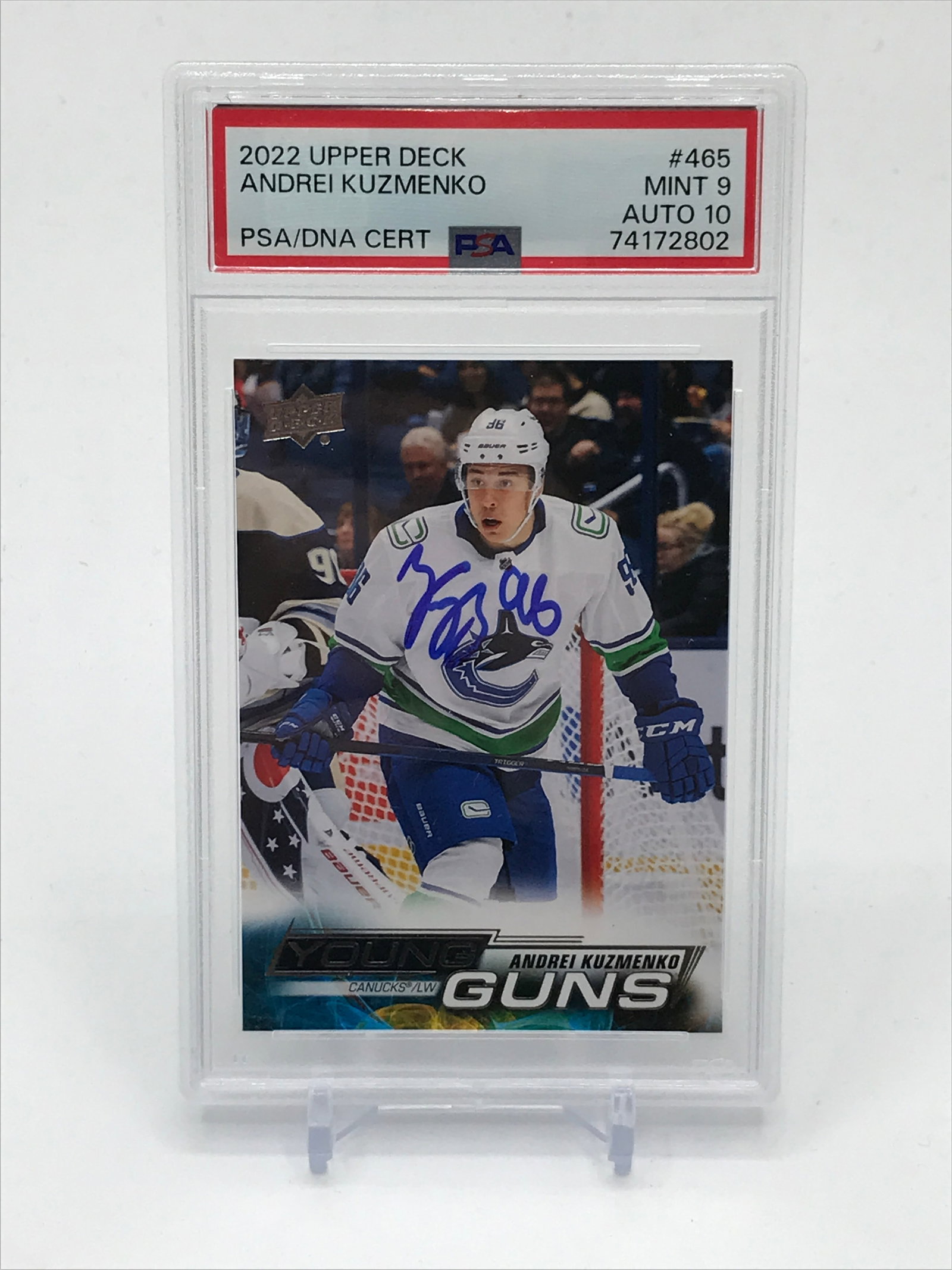 2022 UPPER DECK ANDREI KUZMENKO SIGNED YOUNG GUNS ROOKIE CARD - PSA GRADE 9/10: Prices are in Canadian dollars