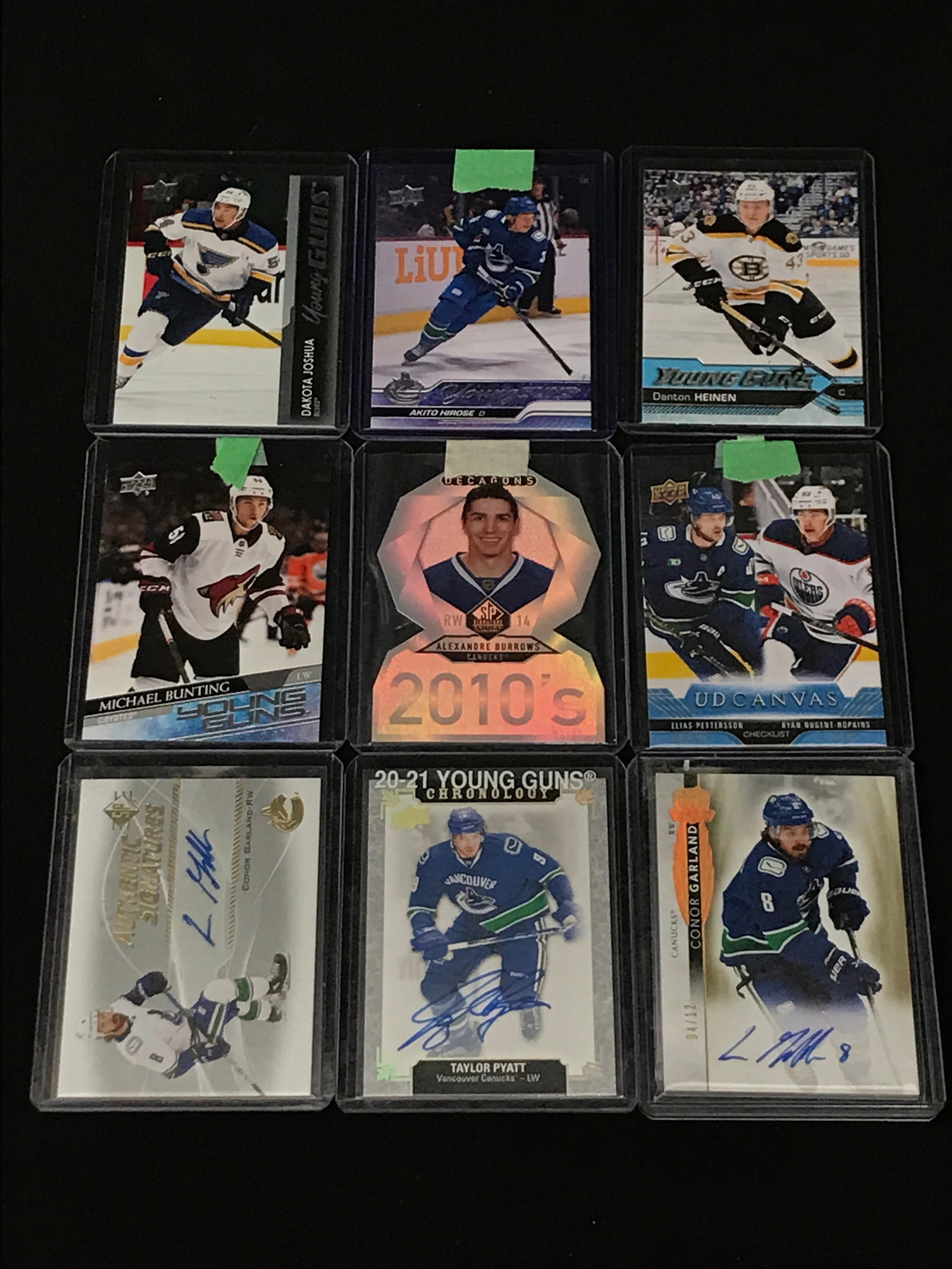 LOT OF 9 VANCOUVER CANUCKS TRADING CARDS - INCLUDING SIGNED AND YOUNG GUNS: Prices are in Canadian dollars