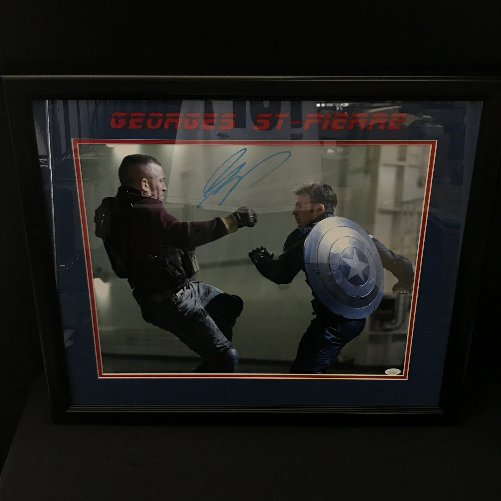 GEORGES ST PIERRE SIGNED AND FRAMED 16 X 20 CAPTAIN AMERICA - JSA COA (1 of 3)