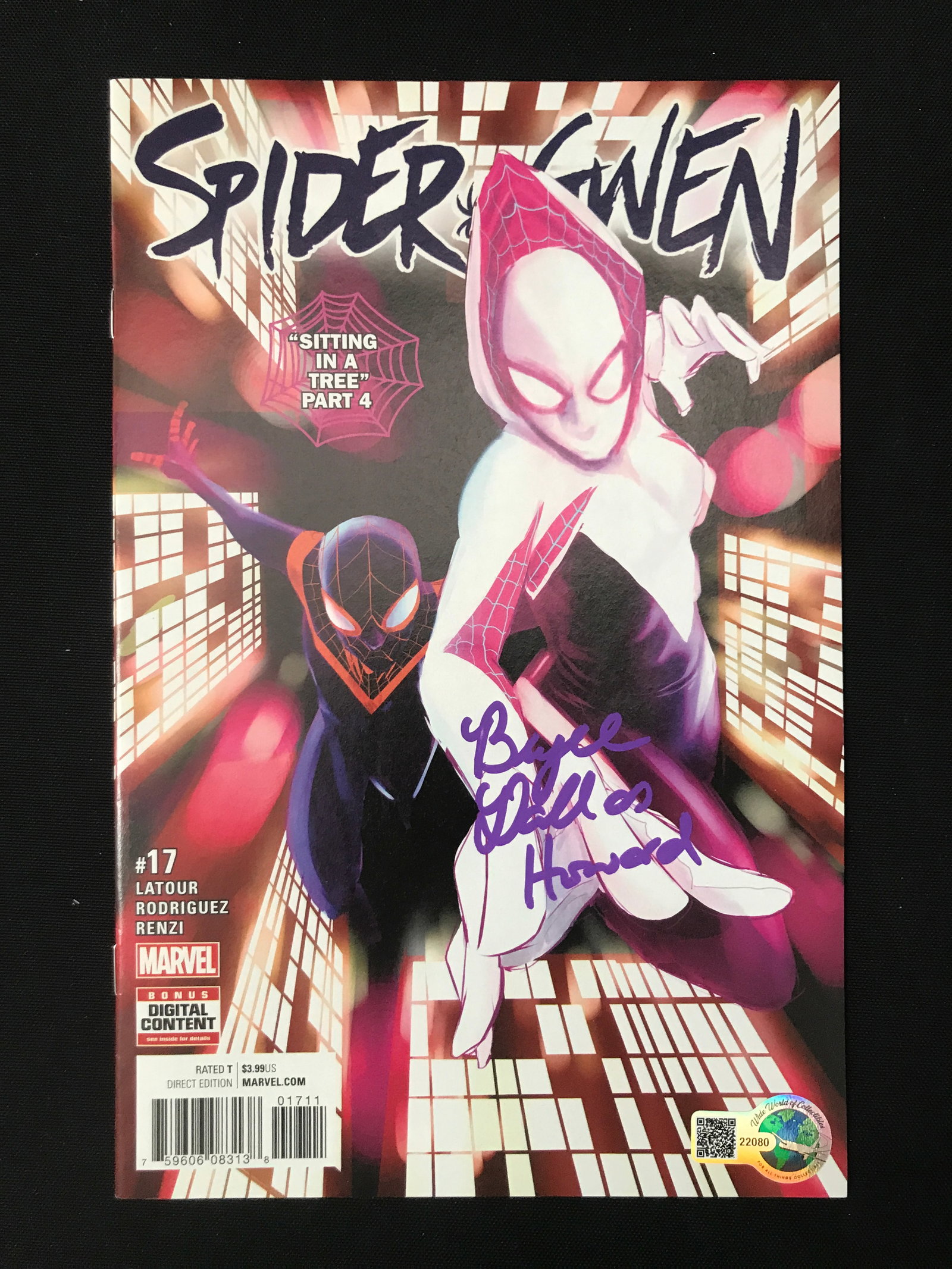 BRYCE DALLAS HOWARD SIGNED SPIDER-GWEN COMIC - WWOC COA: Prices are in Canadian dollars
