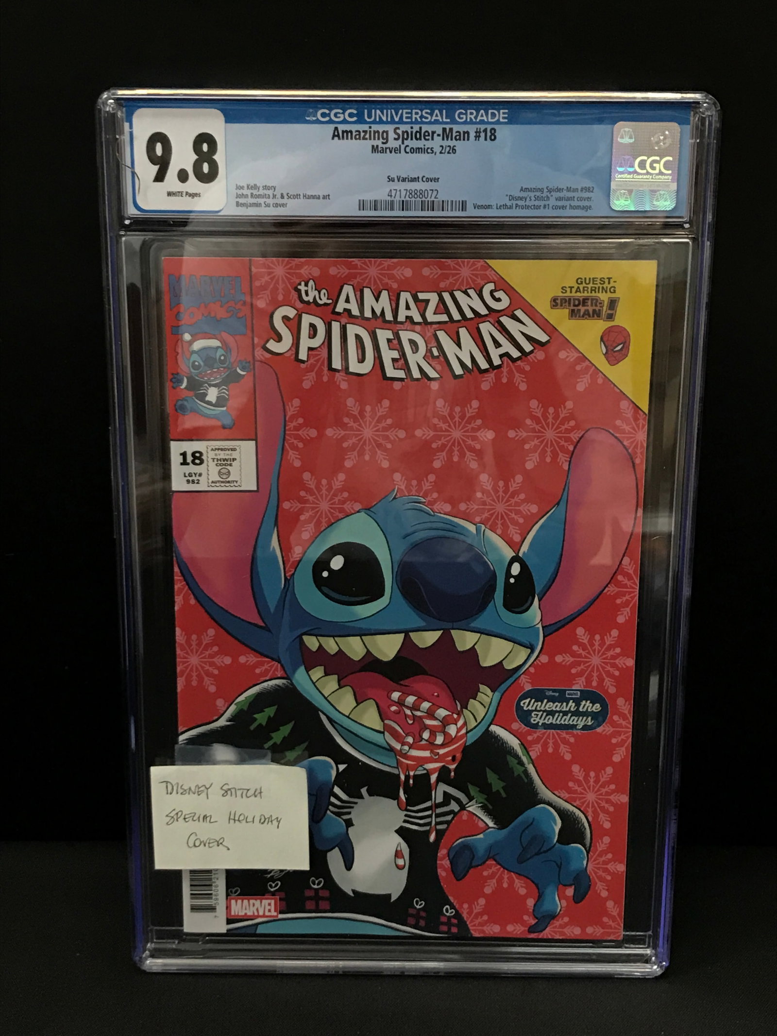 AMAZING SPIDERMAN #18 WITH STITCH HOLIDAY COVER BY MARVEL COMICS - CGC GRADE 9.8 (1 of 1)