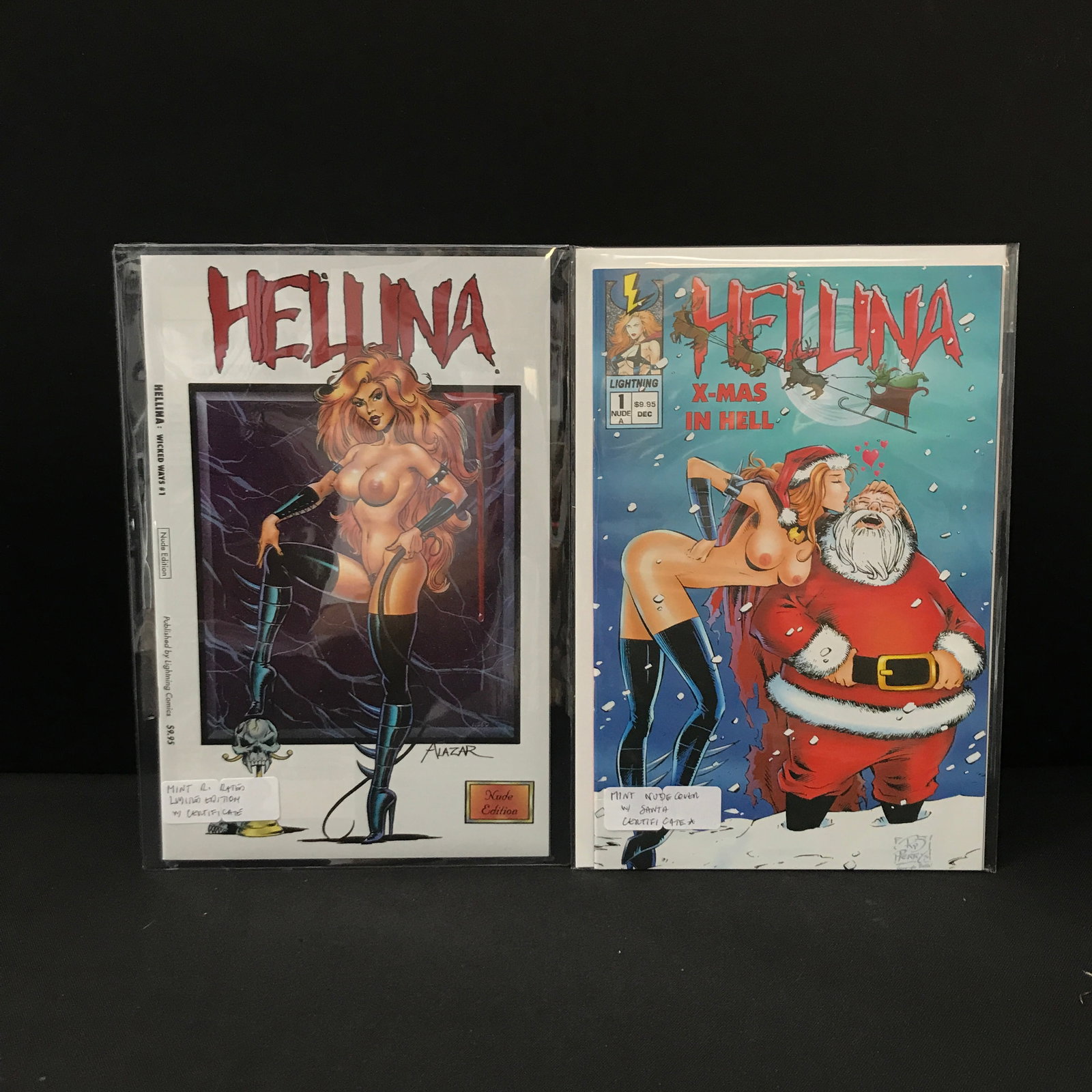 LOT OF 2 HELLINA HELL'S ANGEL NUDE COVER WITH CERTIFICATES - LIGHTENING COMICS: Prices are in Canadian dollars