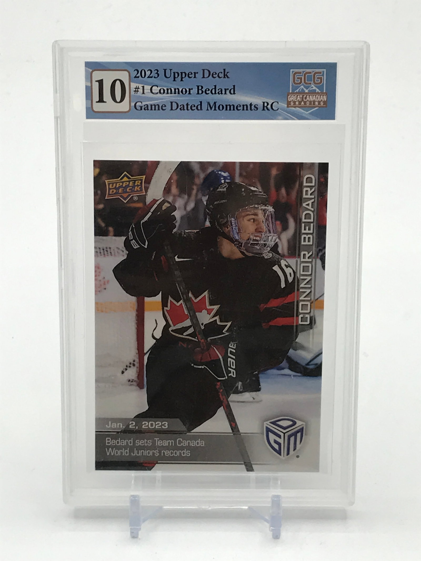 2023 UPPER DECK CONNOR BEDARD GAME DATED MOMENTS TRADING CARD - GCG GRADE 10: Prices are in Canadian dollars