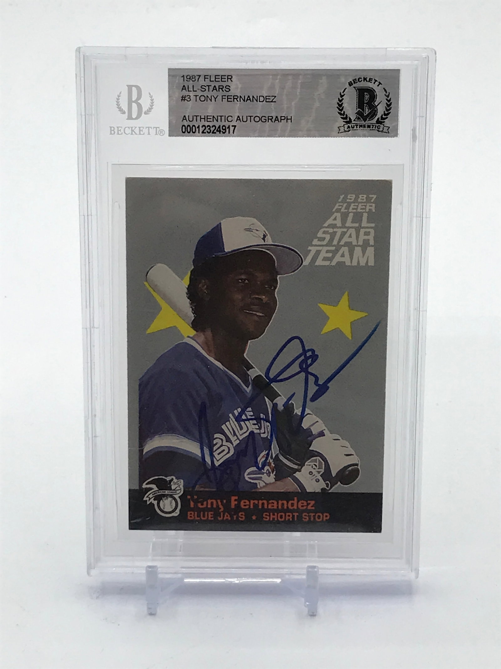 1987 FLEER ALL STARS TONY FERNANDEZ SIGNED TRADING CARD - BECKETT ENCAPSULATED: Prices are in Canadian dollars