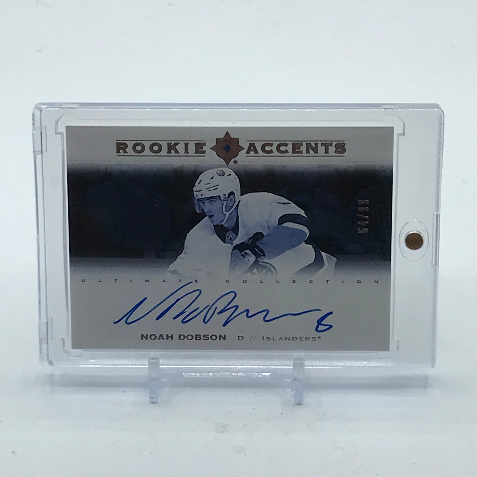 2019-20 UPPER DECK ULTIMATE COLLECTION HOCKEY NOAH DOBSON SIGNED TRADING CARD 54/99: Prices are in Canadian dollars