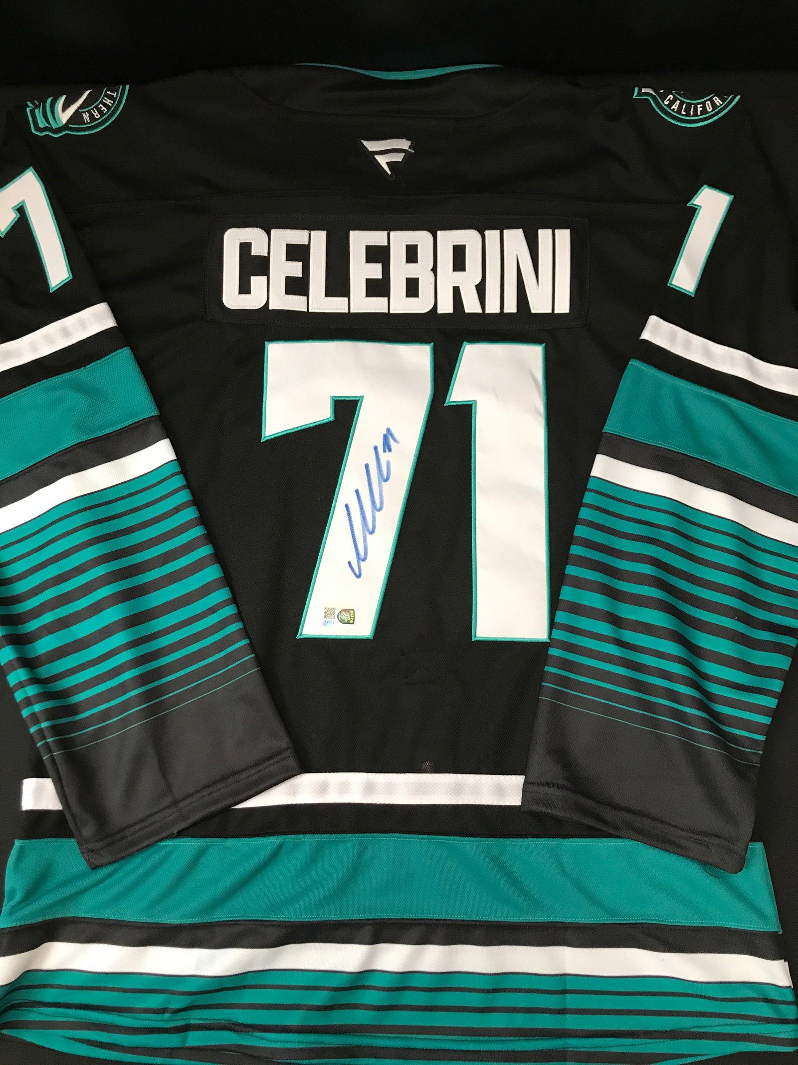 MACKLIN CELEBRINI SIGNED SAN JOSE SHARKS CUSTOM HOCKEY JERSEY - ELITE COA (1 of 3)