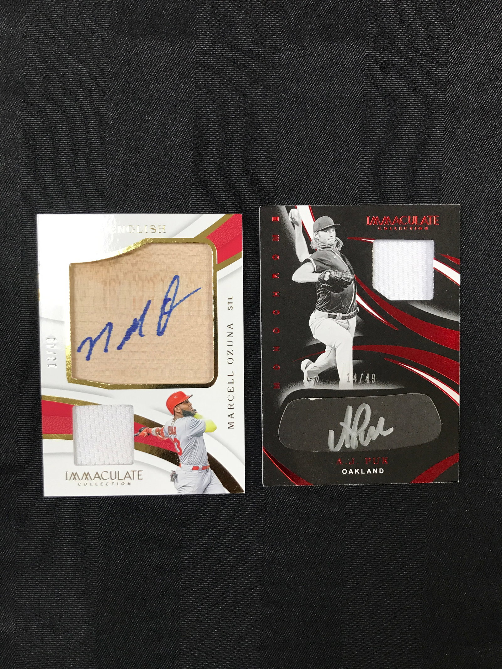 LOT OF 2 2019 PANINI IMMACULATE SIGNED PATCH CARDS (PUK, OZUNA) - LIMITED: Prices are in Canadian dollars