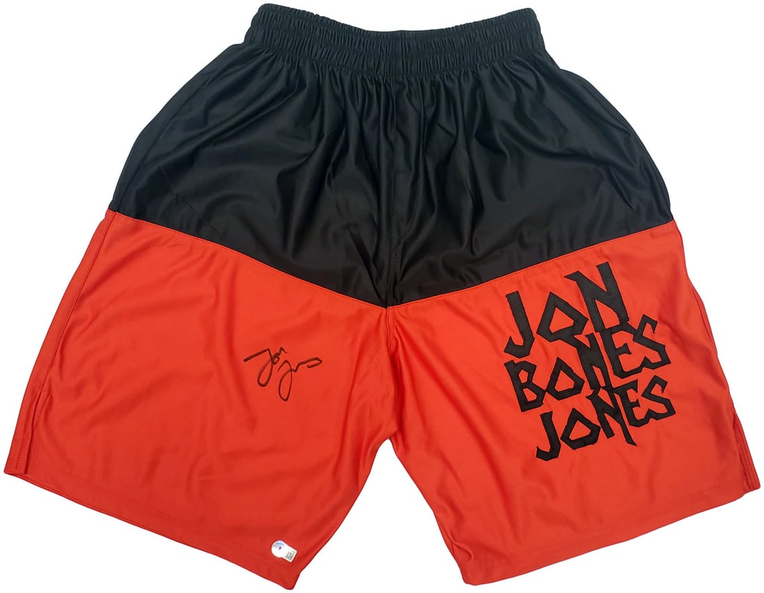 JON JONES SIGNED FIGHT SHORTS - BECKETT COA: Prices are in Canadian dollars