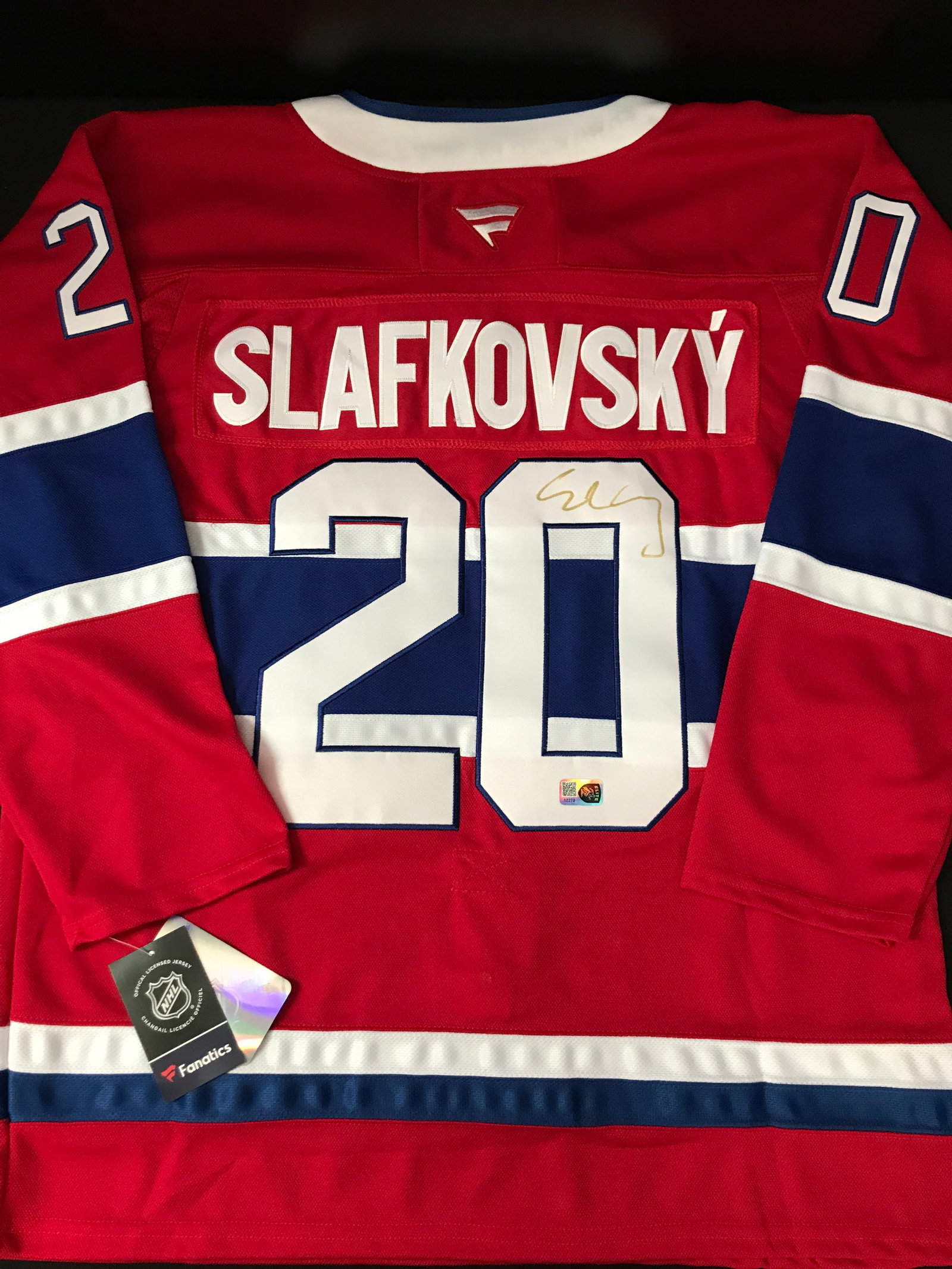JURAJ SLAFHOVSKY SIGNED MONTREAL CANADIENS CUSTOM HOCKEY JERSEY - ELITE COA: Prices are in Canadian dollars