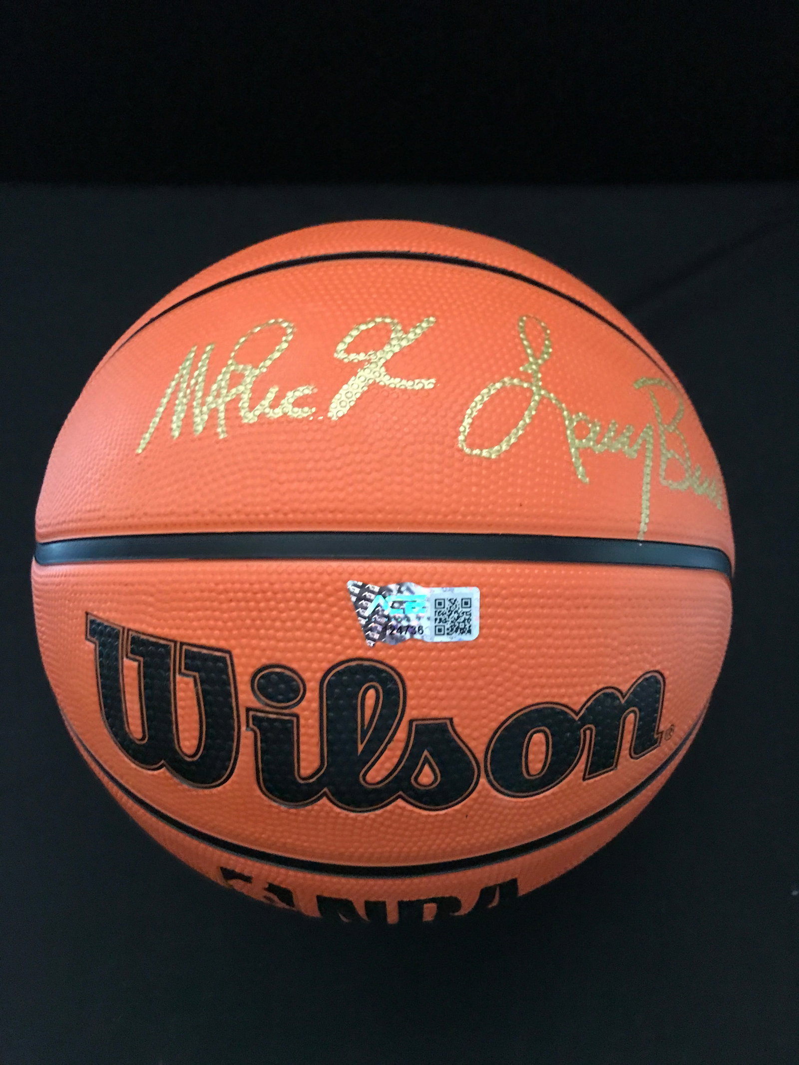 MAGIC JOHNSON AND LARRY BIRD SIGNED WILSON BASKETBALL (ACE COA) (1 of 3)