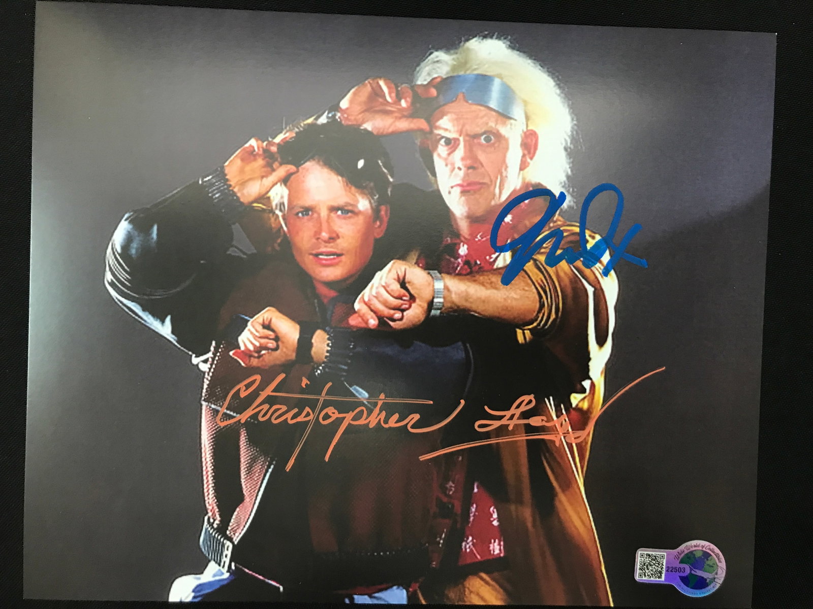 MICHAEL J FOX AND CHRISTOPHER LLOYD DUAL SIGNED BACK TO THE FUTURE 8X10 - WWOC COA: Prices are in Canadian dollars