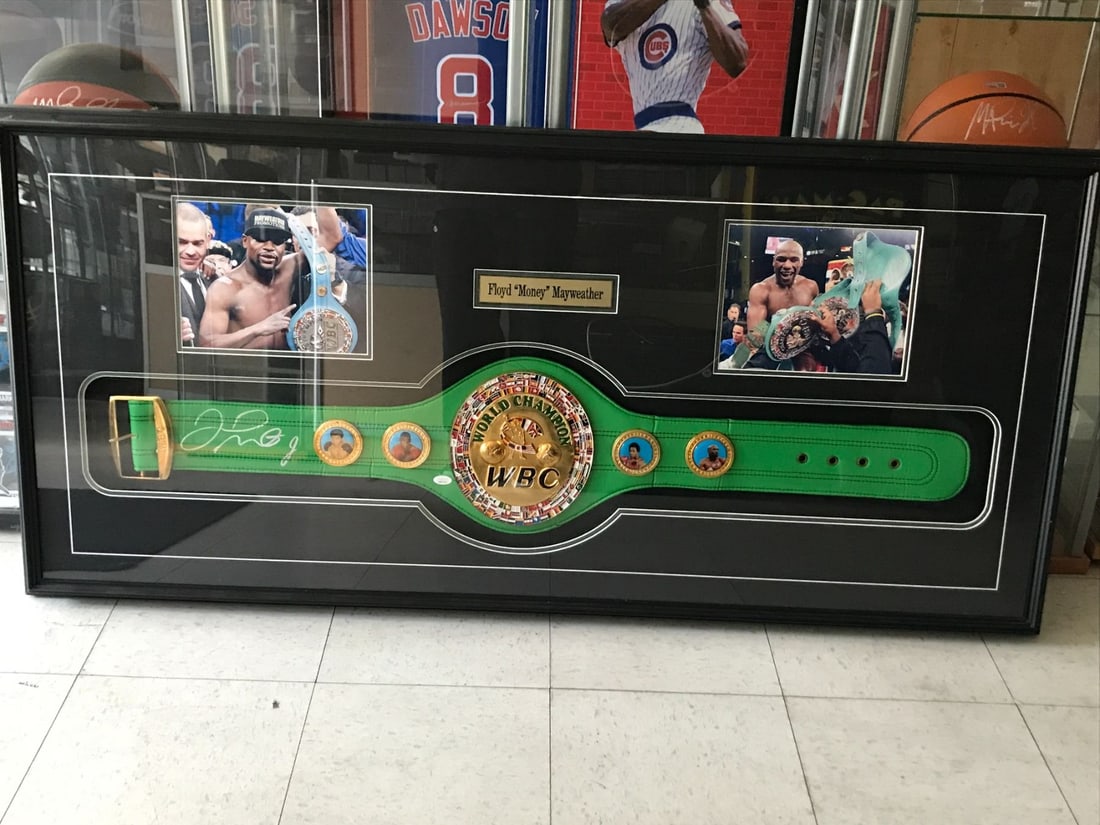 FLOYD MONEY MAYWEATHER SIGNED AND CUSTOM GRAMED WBC BELT (JSA COA): Prices are in Canadian dollars