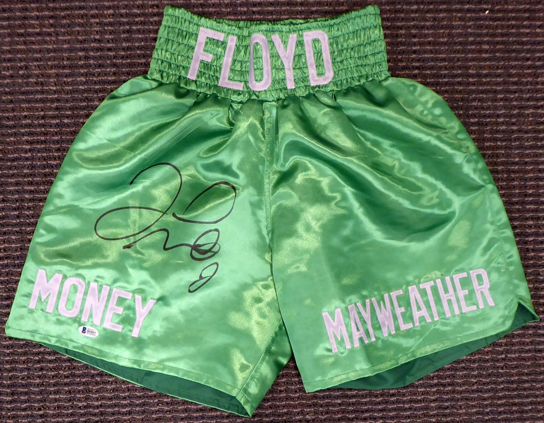 FLOYD MAYWEATHER SIGNED GREEN BOXING SHORTS - BECKETT COA: Prices are in Canadian dollars