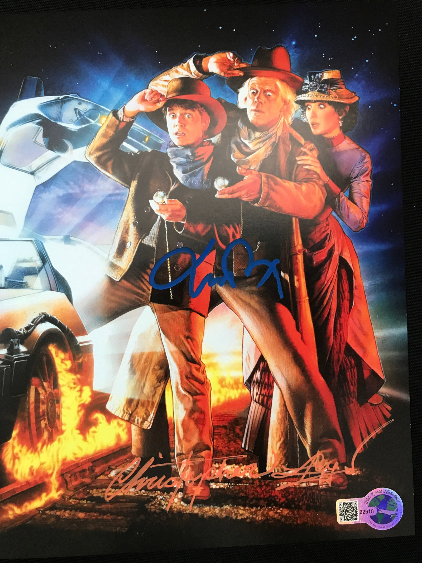 MICHAEL J FOX AND CHRISTOPHER LLOYD SIGNED BACK TO THE FUTURE 8X10 - WWOC COA: Prices are in Canadian dollars